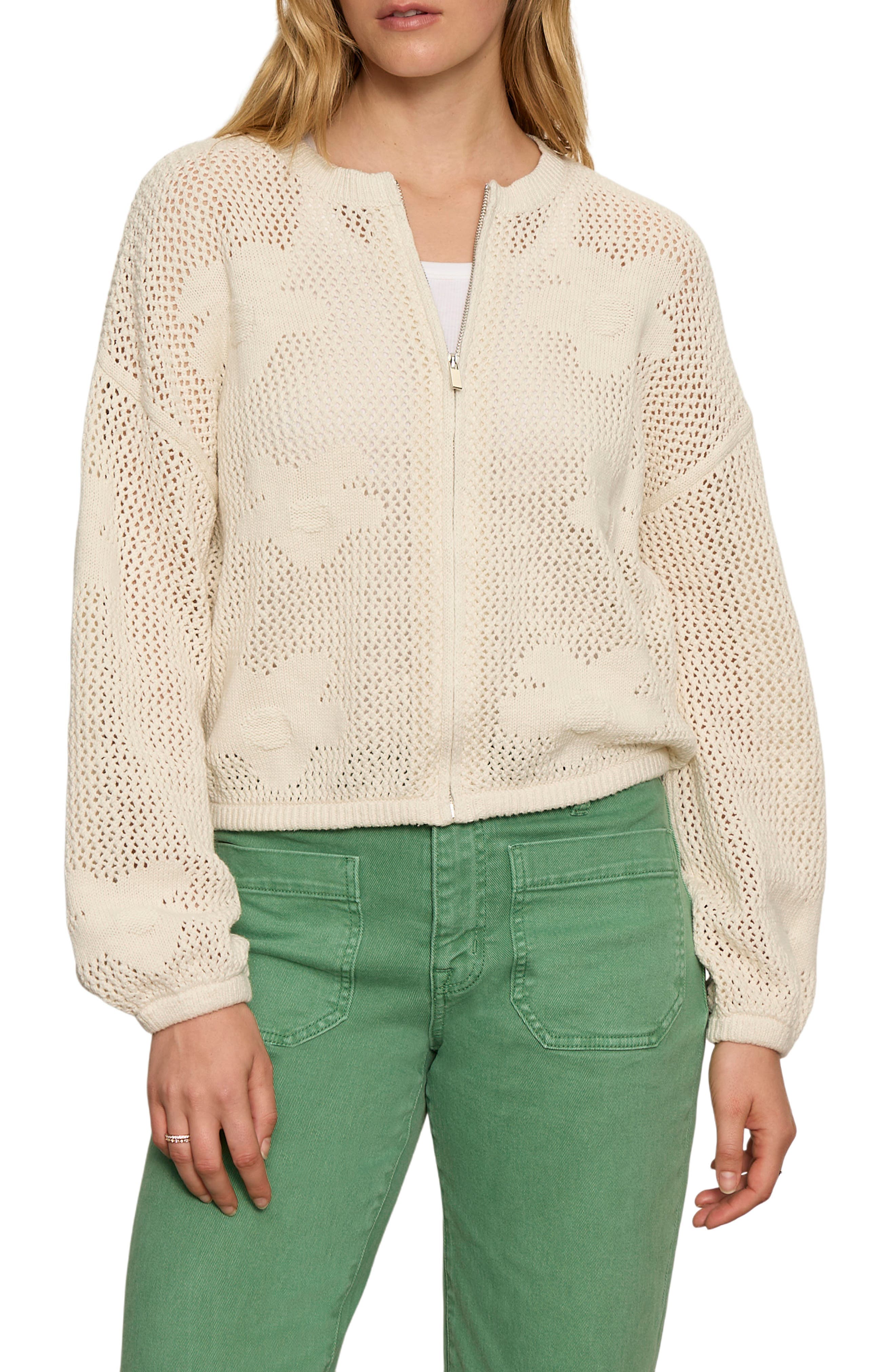 Daily Escape Flower Knit Front Zip Sweater - image 1