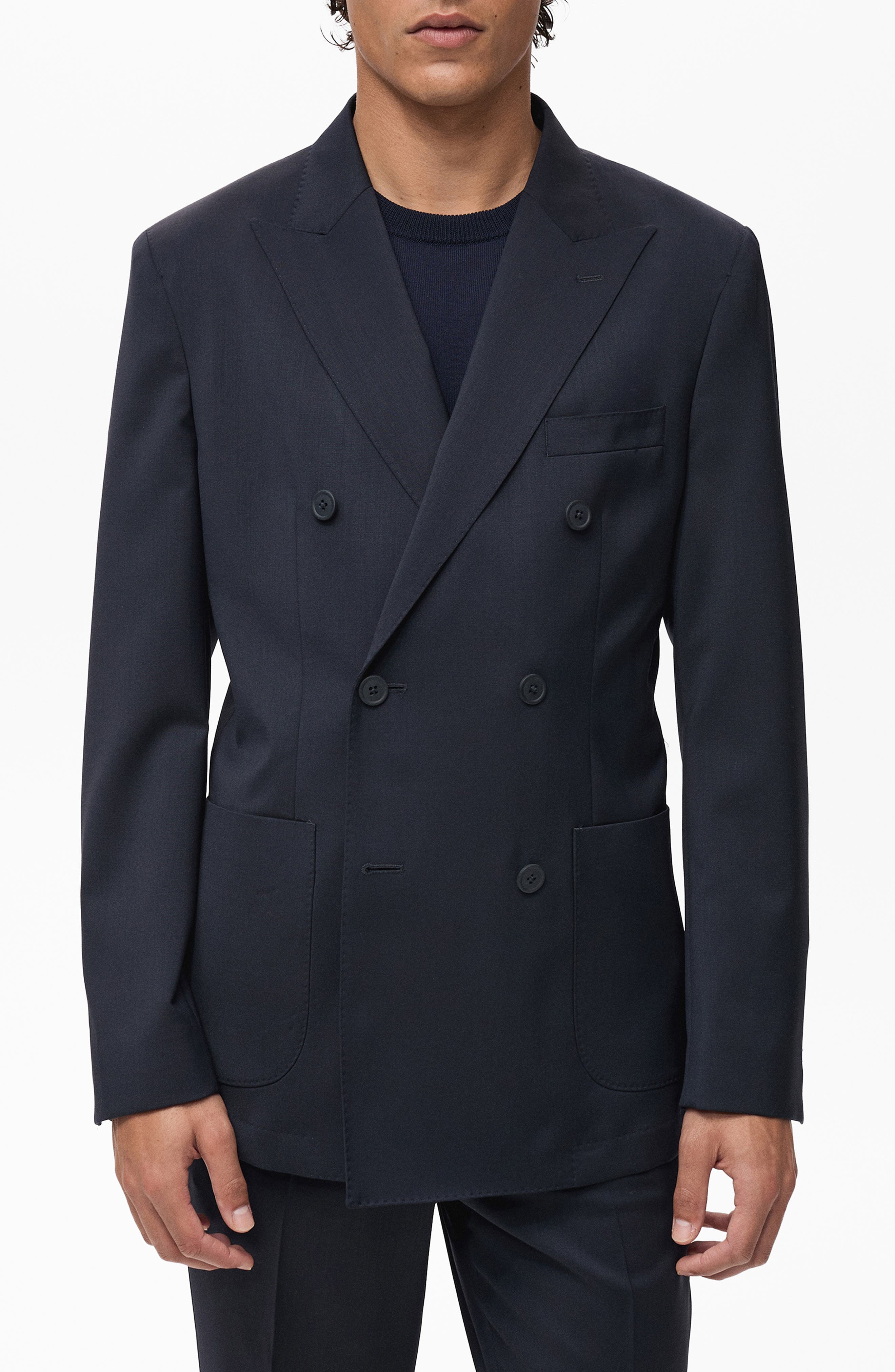Slim Fit Double Breasted Wool Suit Jacket - image 1