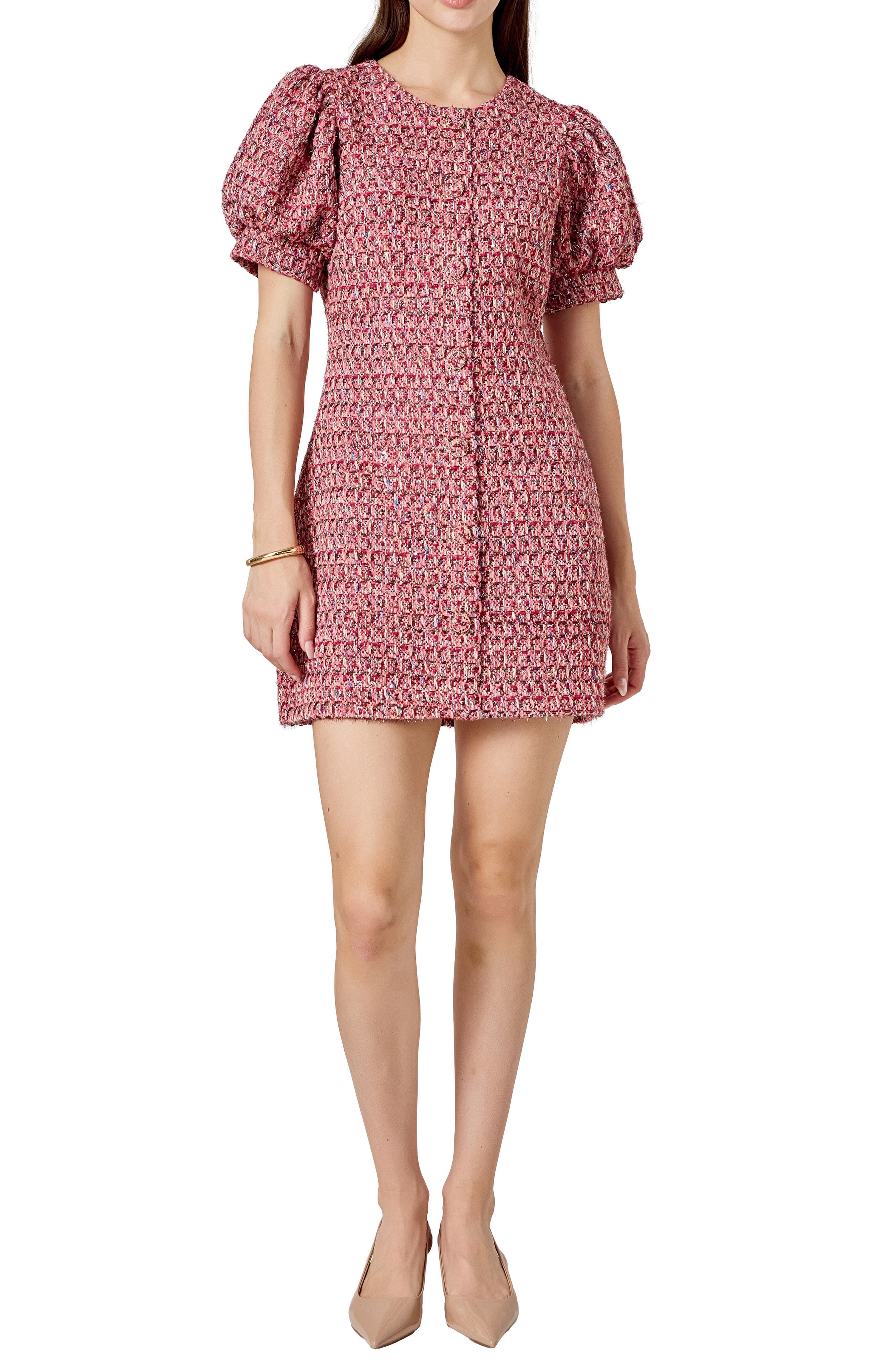 Puff Sleeve Tweed Minidress - image 1