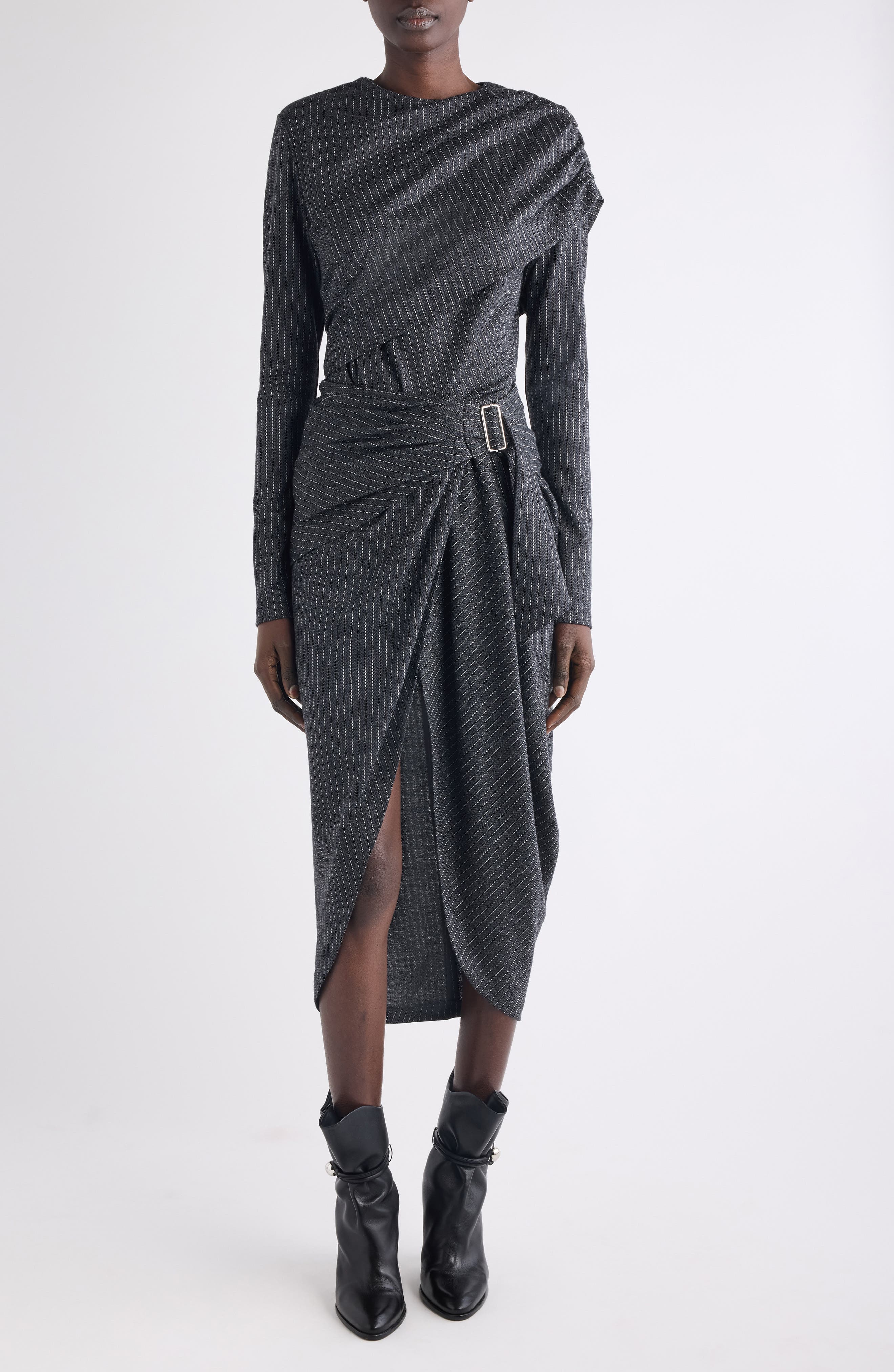 Asna Pinstripe Draped Top - image 2