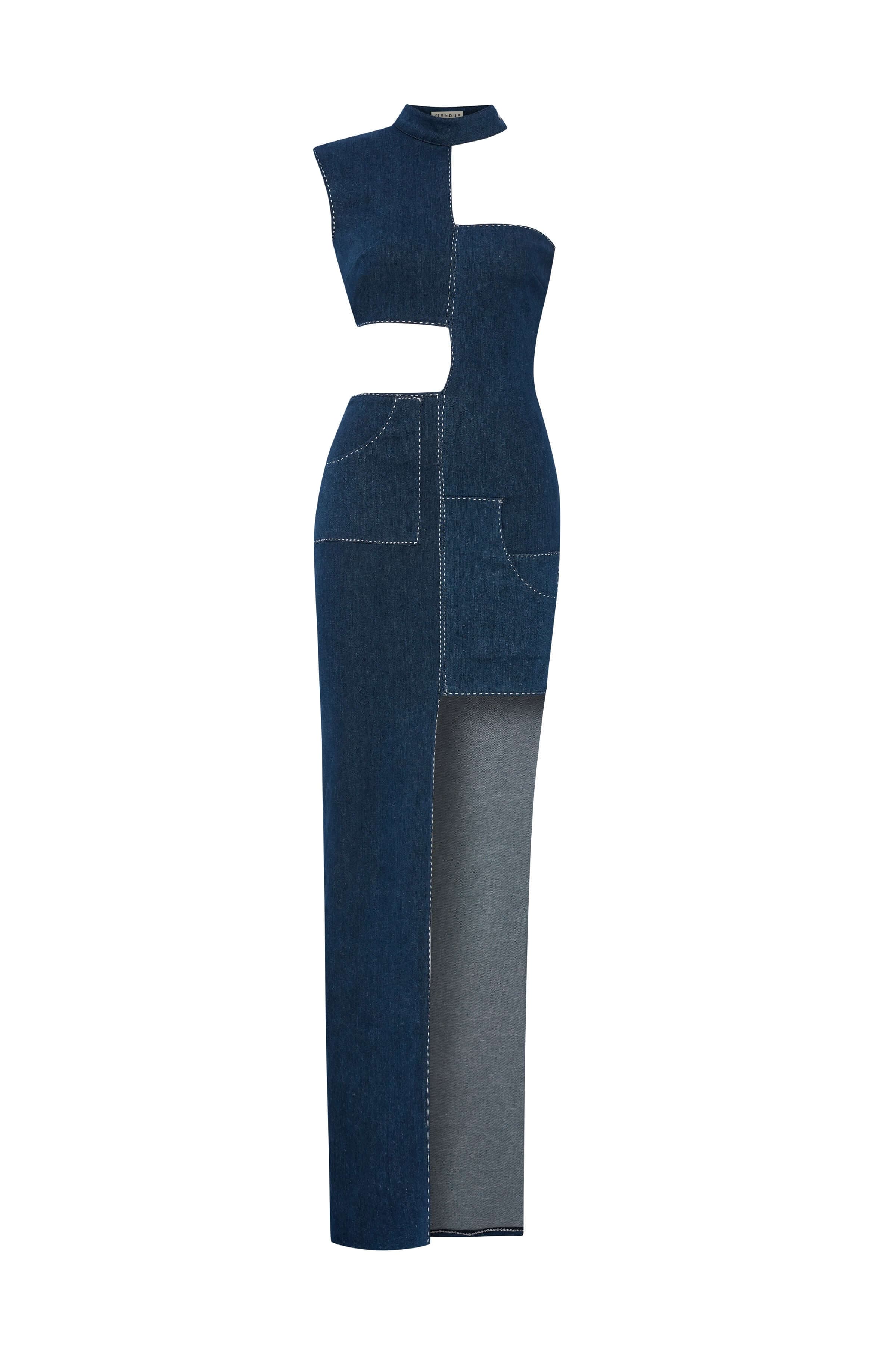 Ivy Denim Dress - Asymmetrical Cut-Out Maxi Dress - image 2