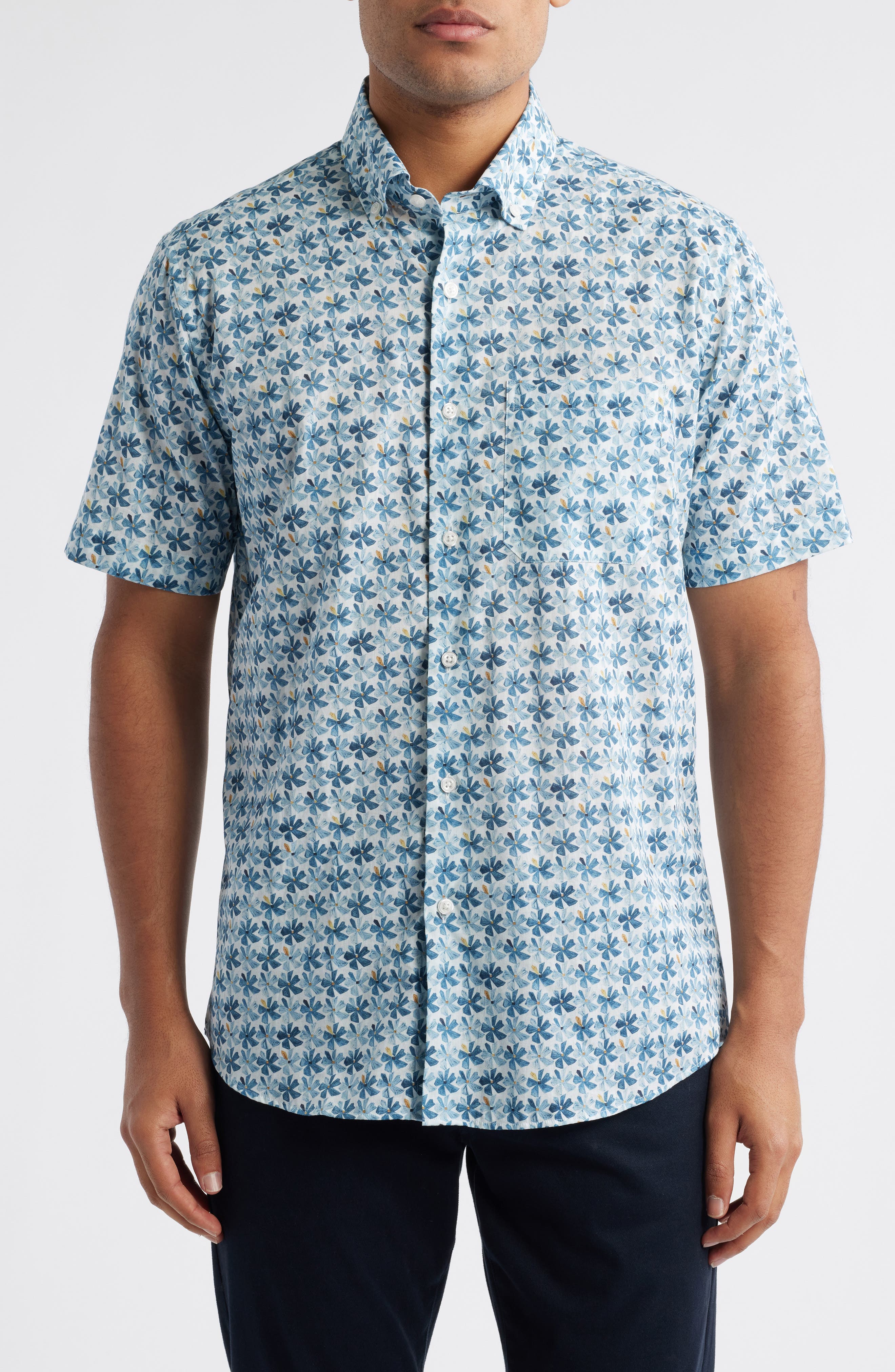 Regular Fit Floral Short Sleeve Cotton Button-Up Shirt - image 1