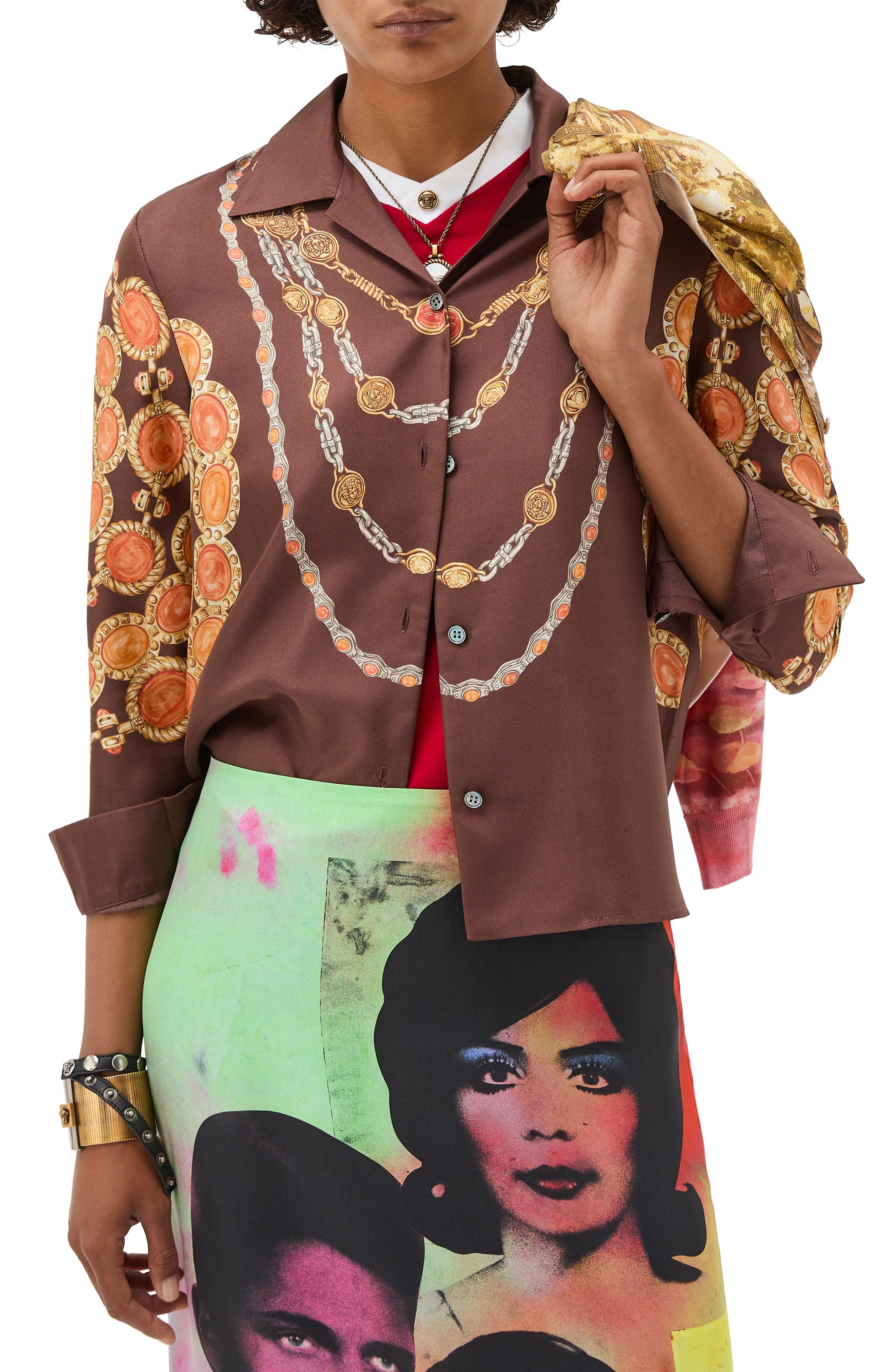 The Lover Trompe l'Oeil Print Silk Twill Bowling Shirt - image 1