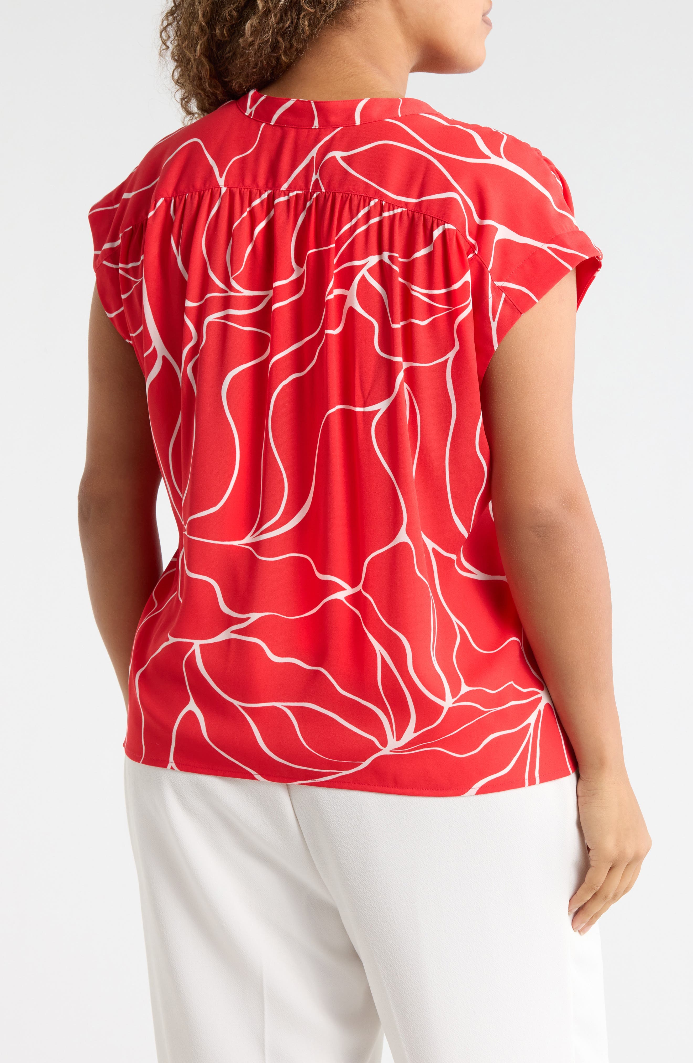 Growover Print Shirred V-Neck Top - image 4