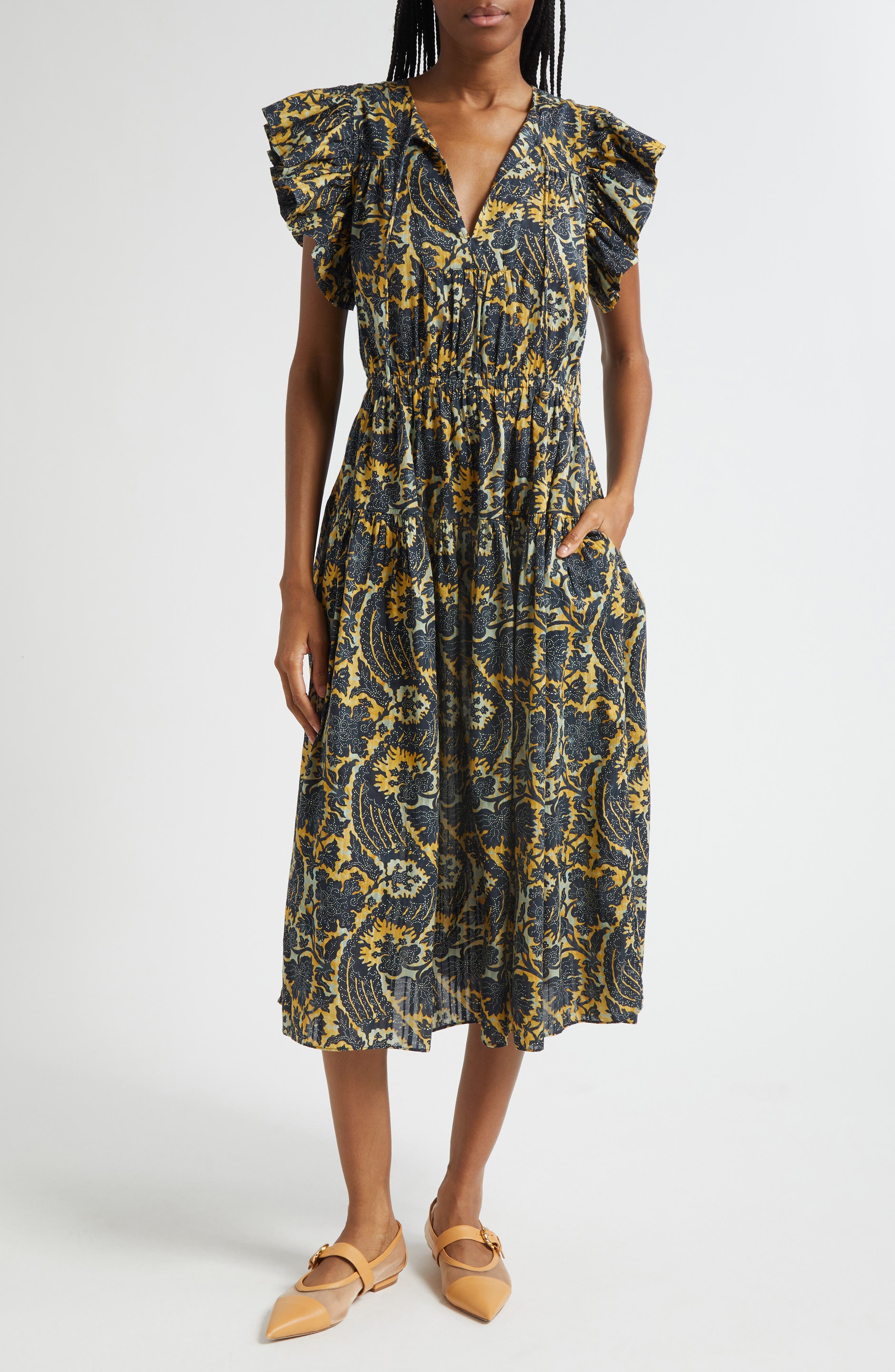 Kairi Flutter Sleeve Midi Dress - image 1