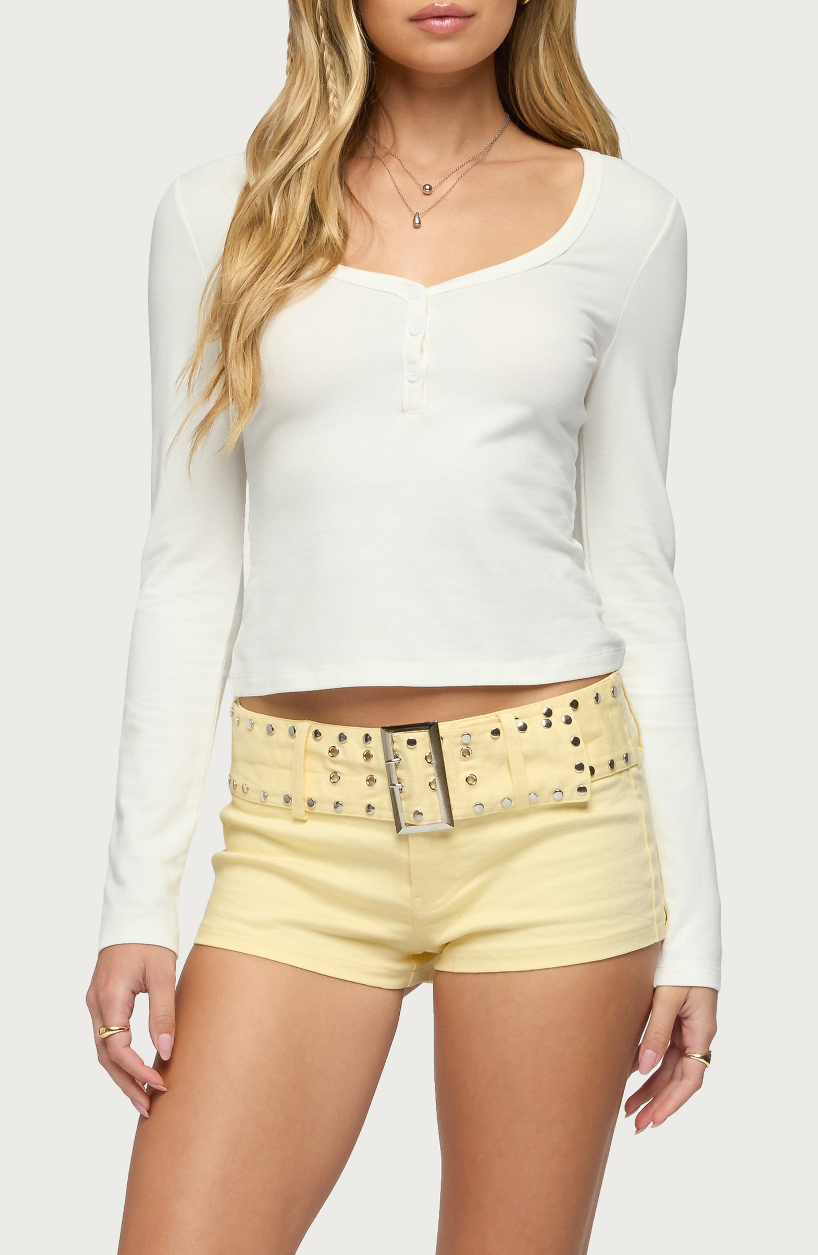 Leah V-Neck Crop Henley Top - image 1