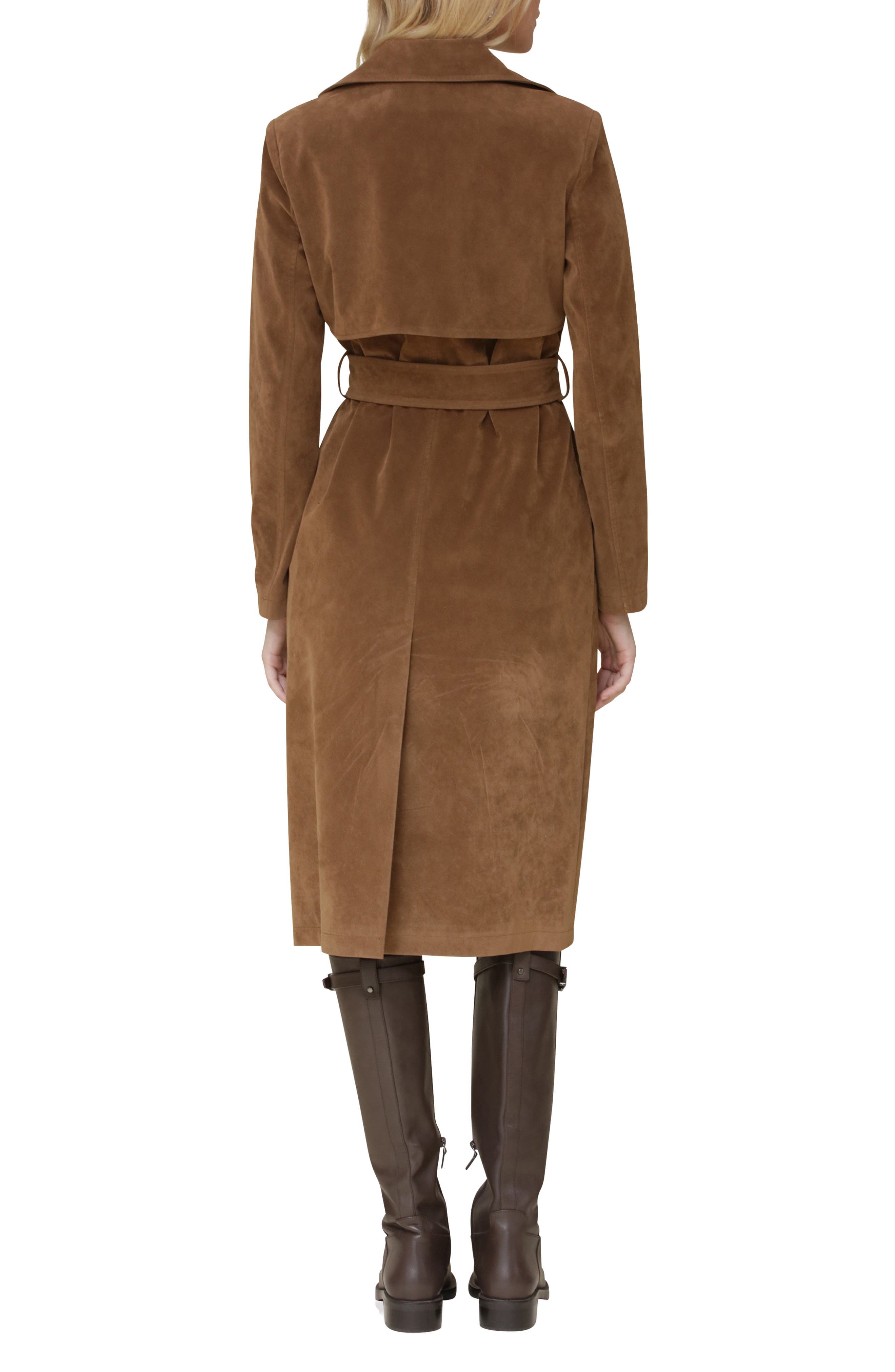 Faux Suede Double Breasted Belted Coat - image 2