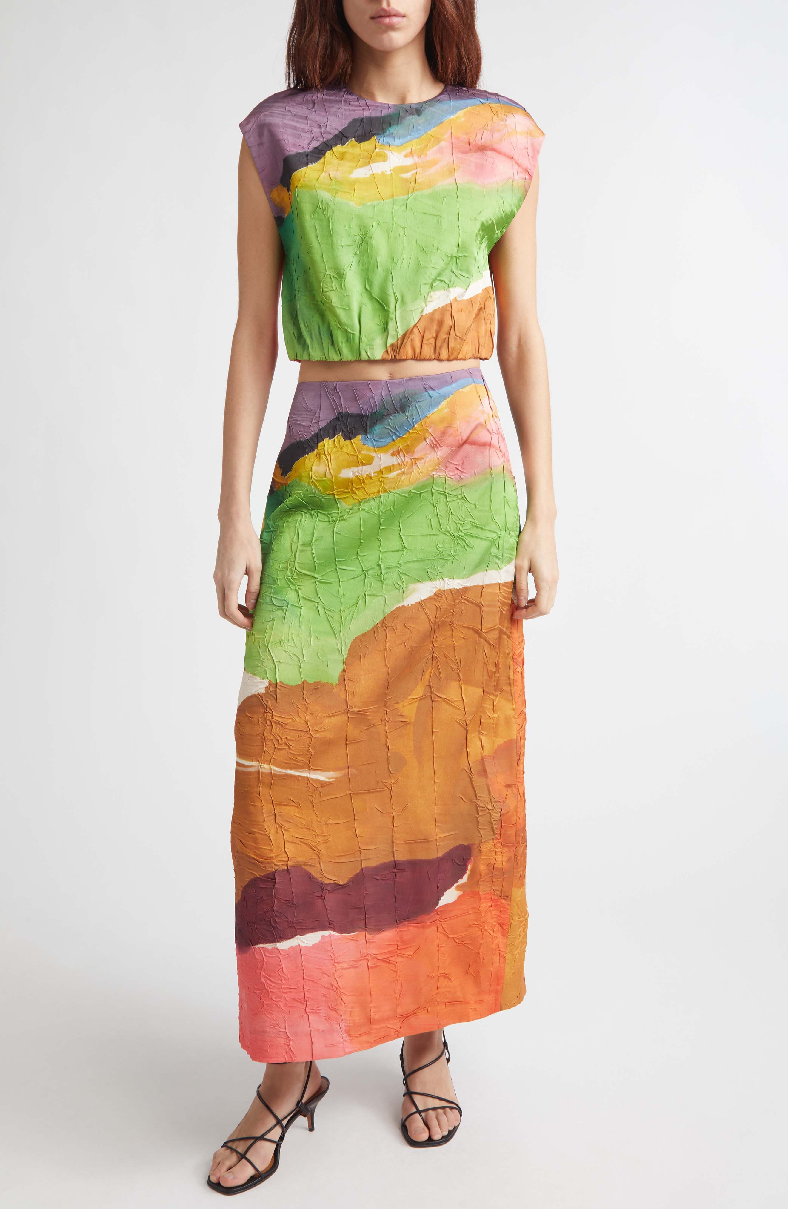x Helen Frankenthaler Inez Crinkled Satin Pencil Skirt - image 2