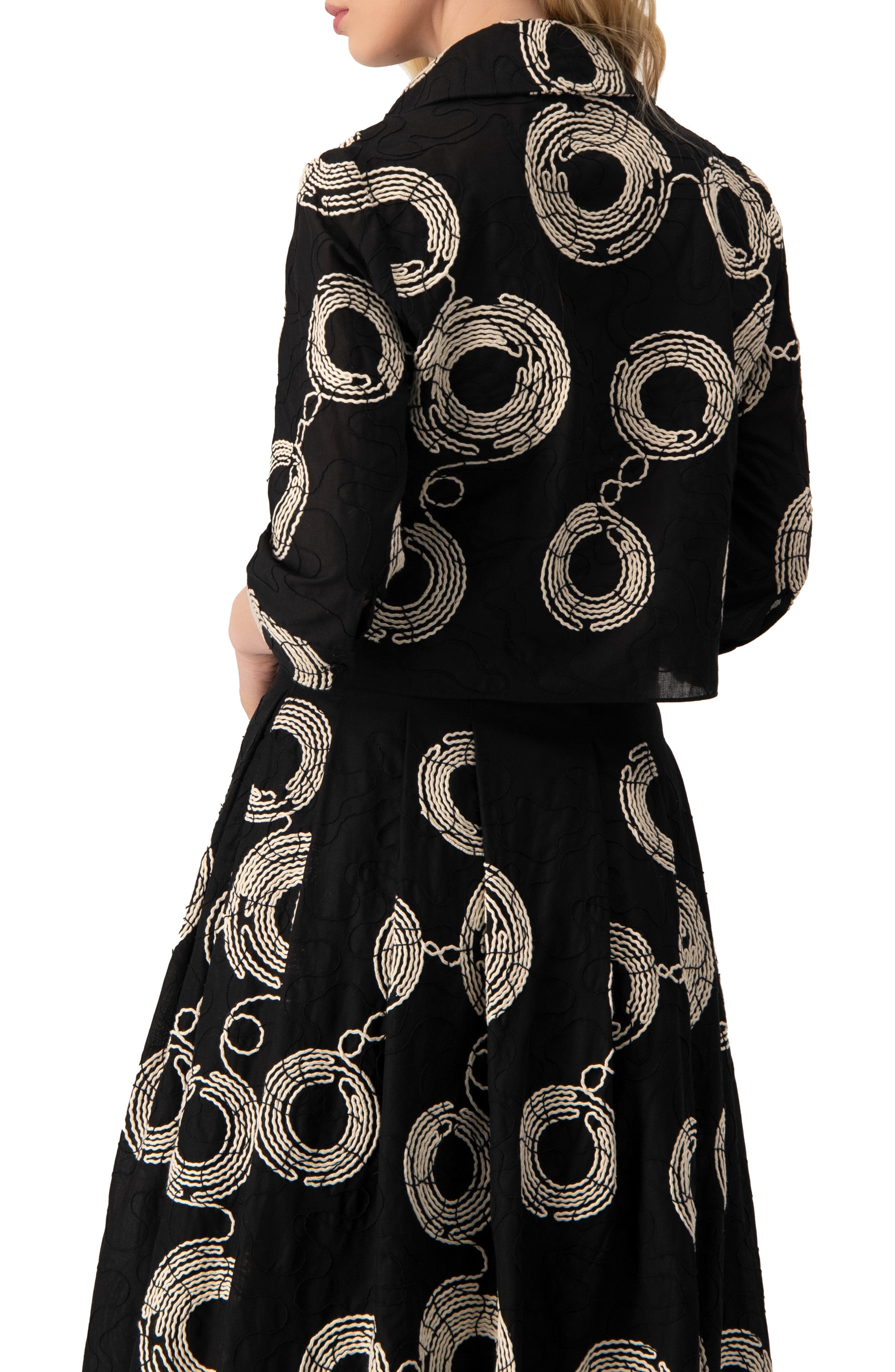 Black Cropped Shirt with Circular Embroidery - image 2