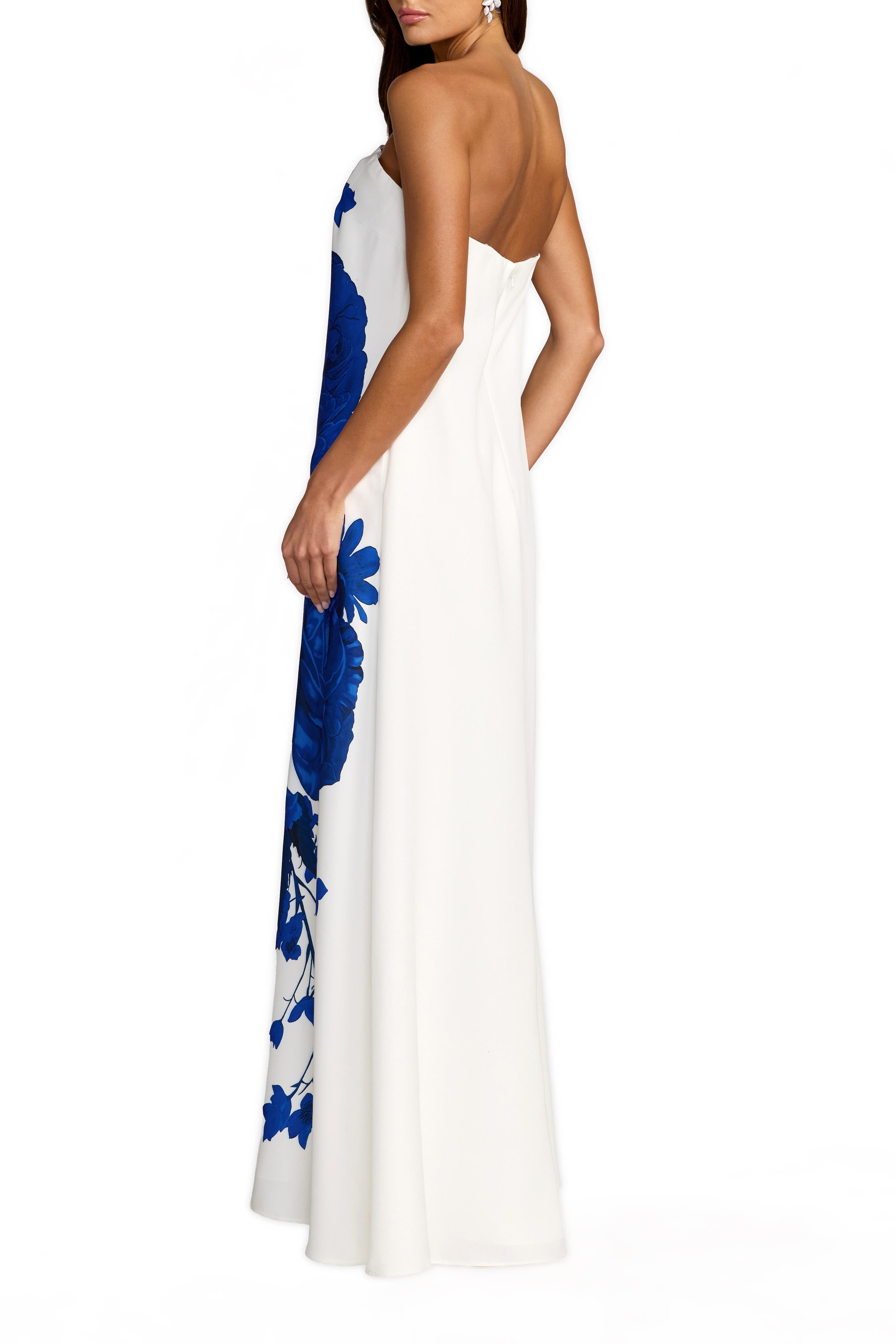 Floral Printed Crepe Strapless Trapeze Gown - image 2