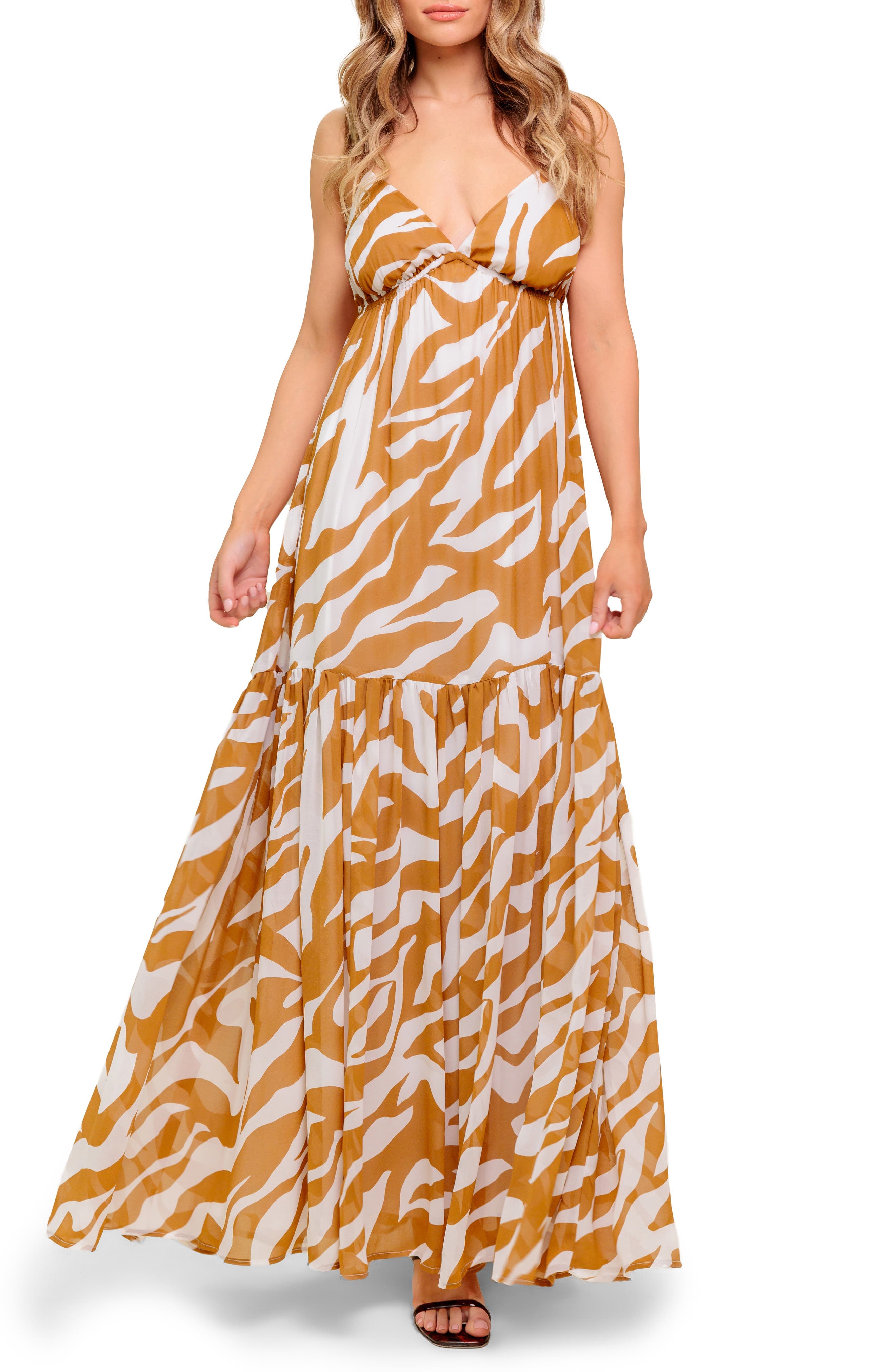 Zebra Print V-Neck Maxi Dress - image 1