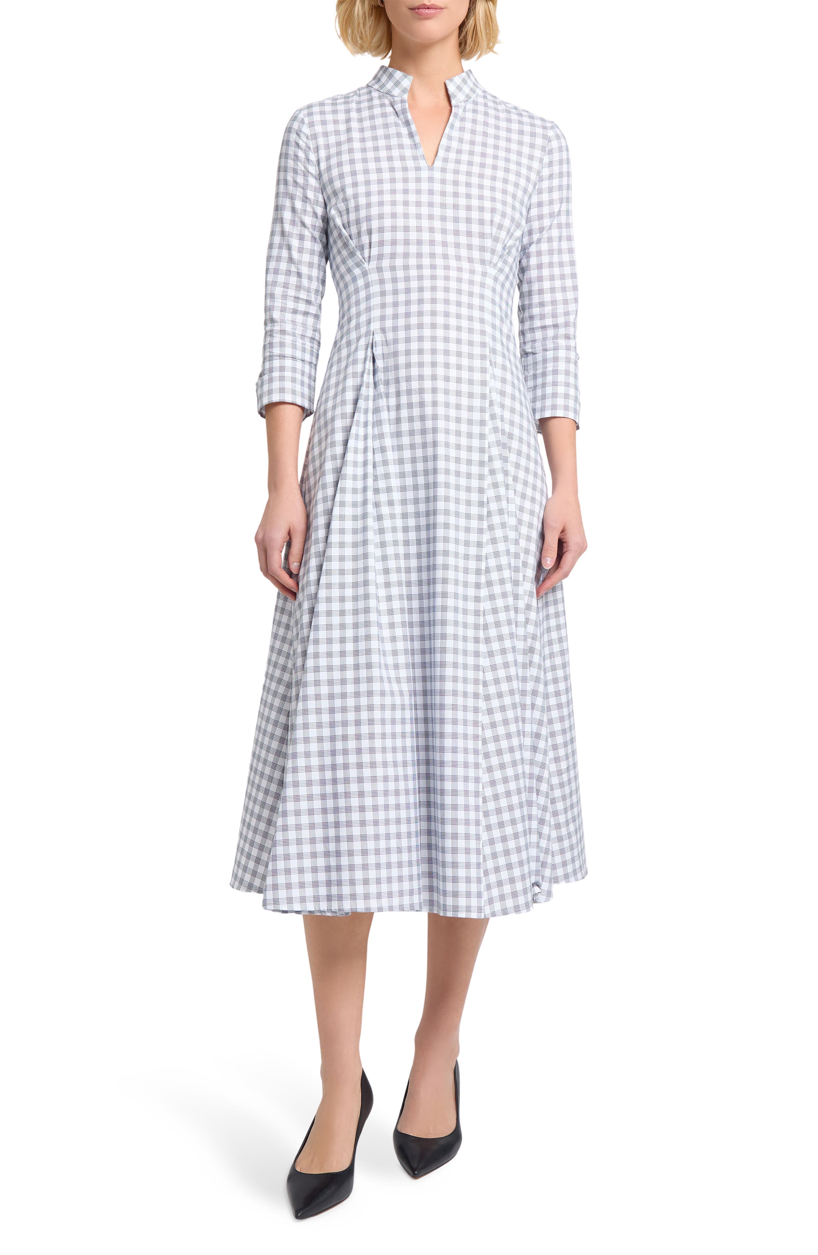 Plaid Fit & Flare Cotton Midi Dress - image 1