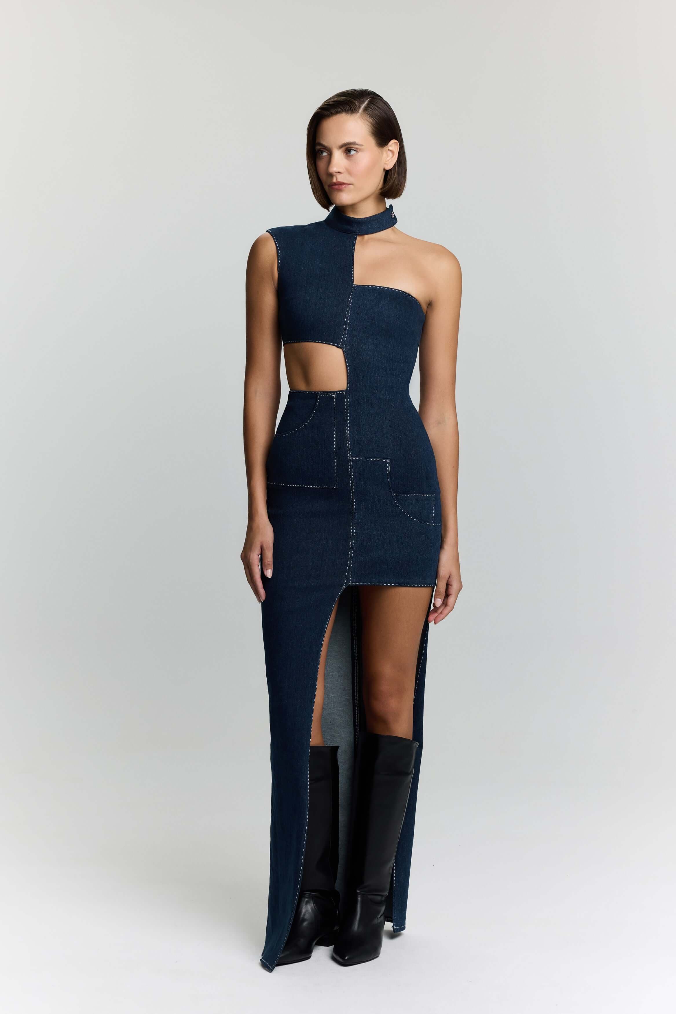 Ivy Denim Dress - Asymmetrical Cut-Out Maxi Dress - image 1