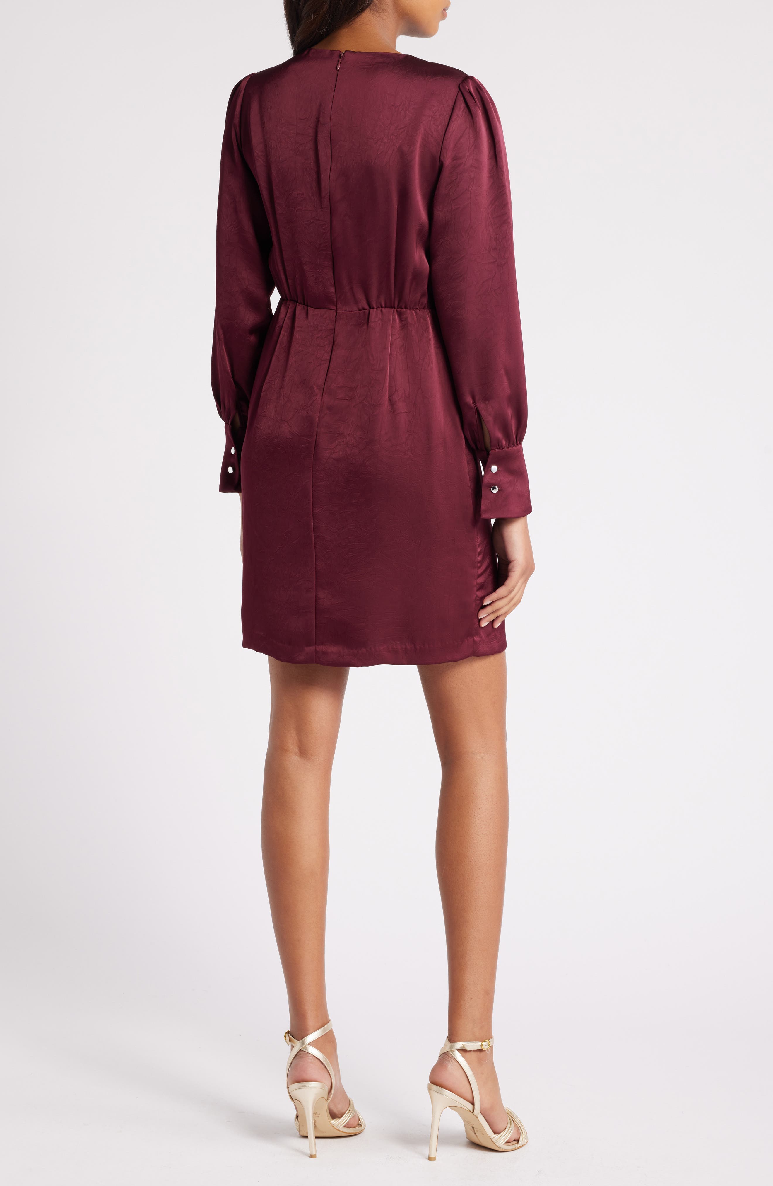 Drape Front Long Sleeve Satin Dress - image 2
