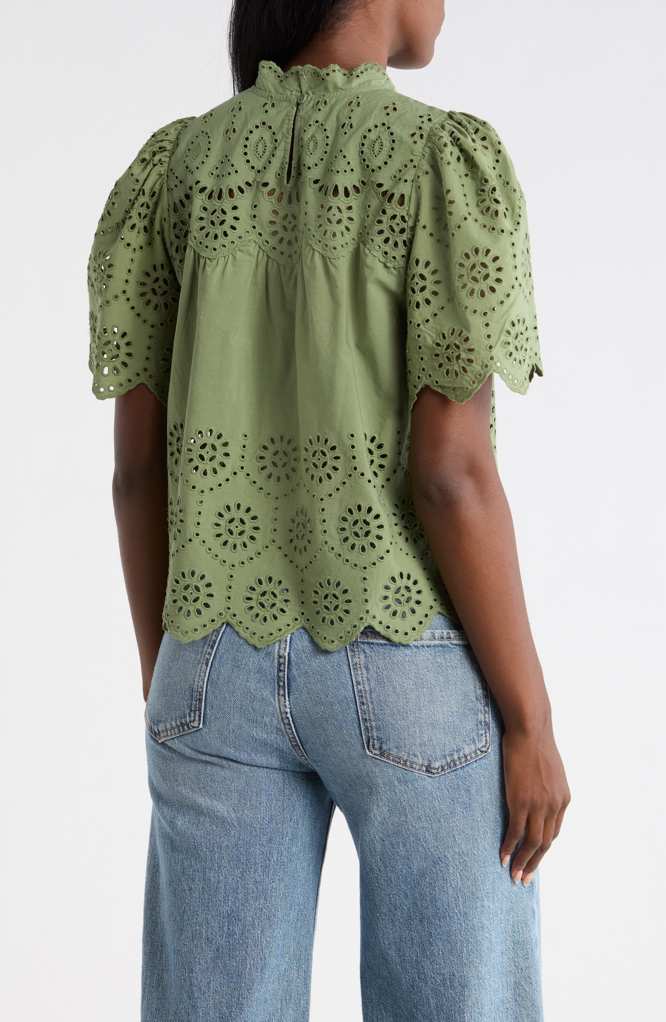 Embroidered Eyelet Short Sleeve Cotton Top - image 4