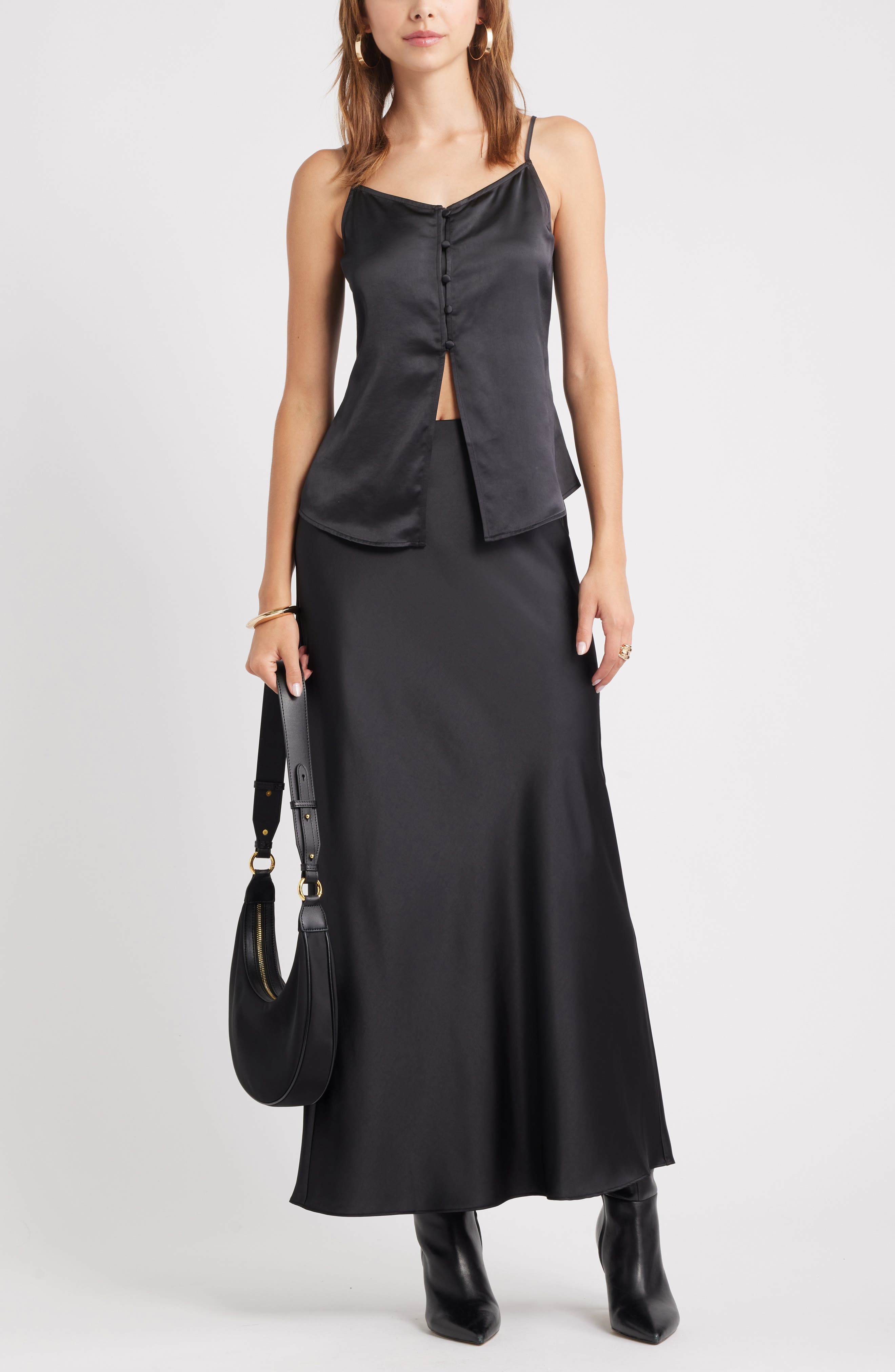 Split Front Satin Button-Up Camisole - image 2