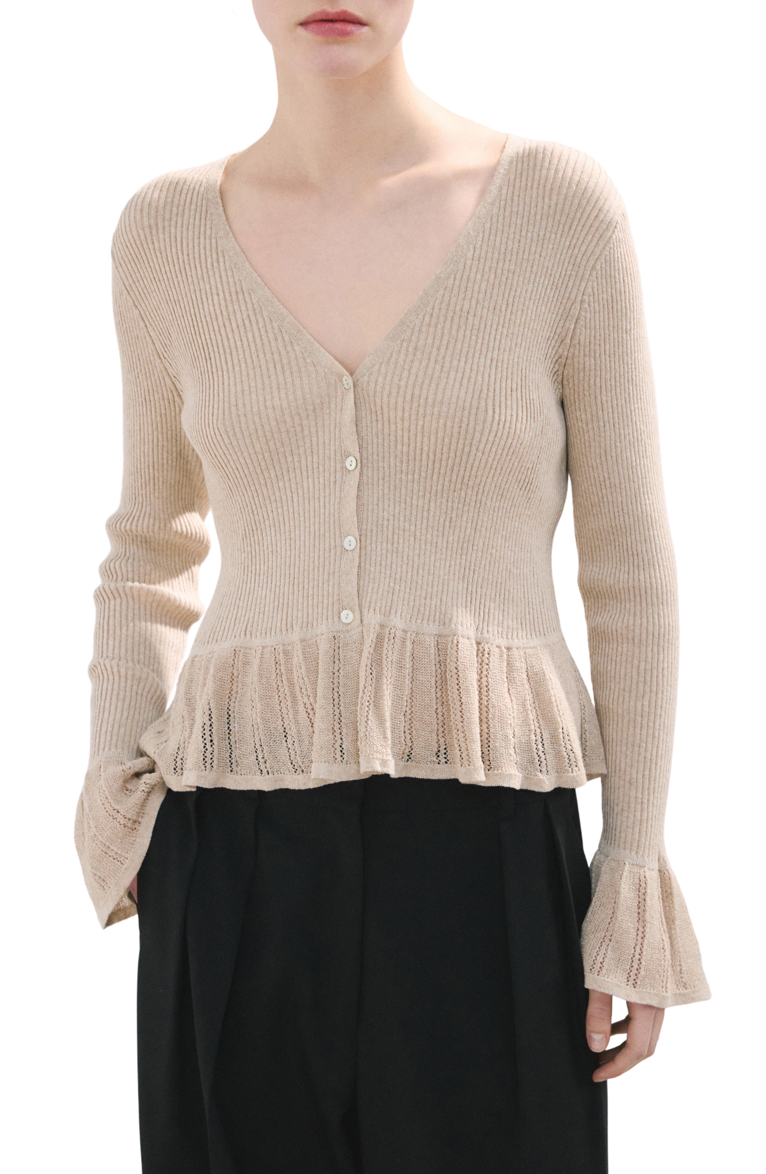 Ruffle Rib & Pointelle Cardigan - image 1