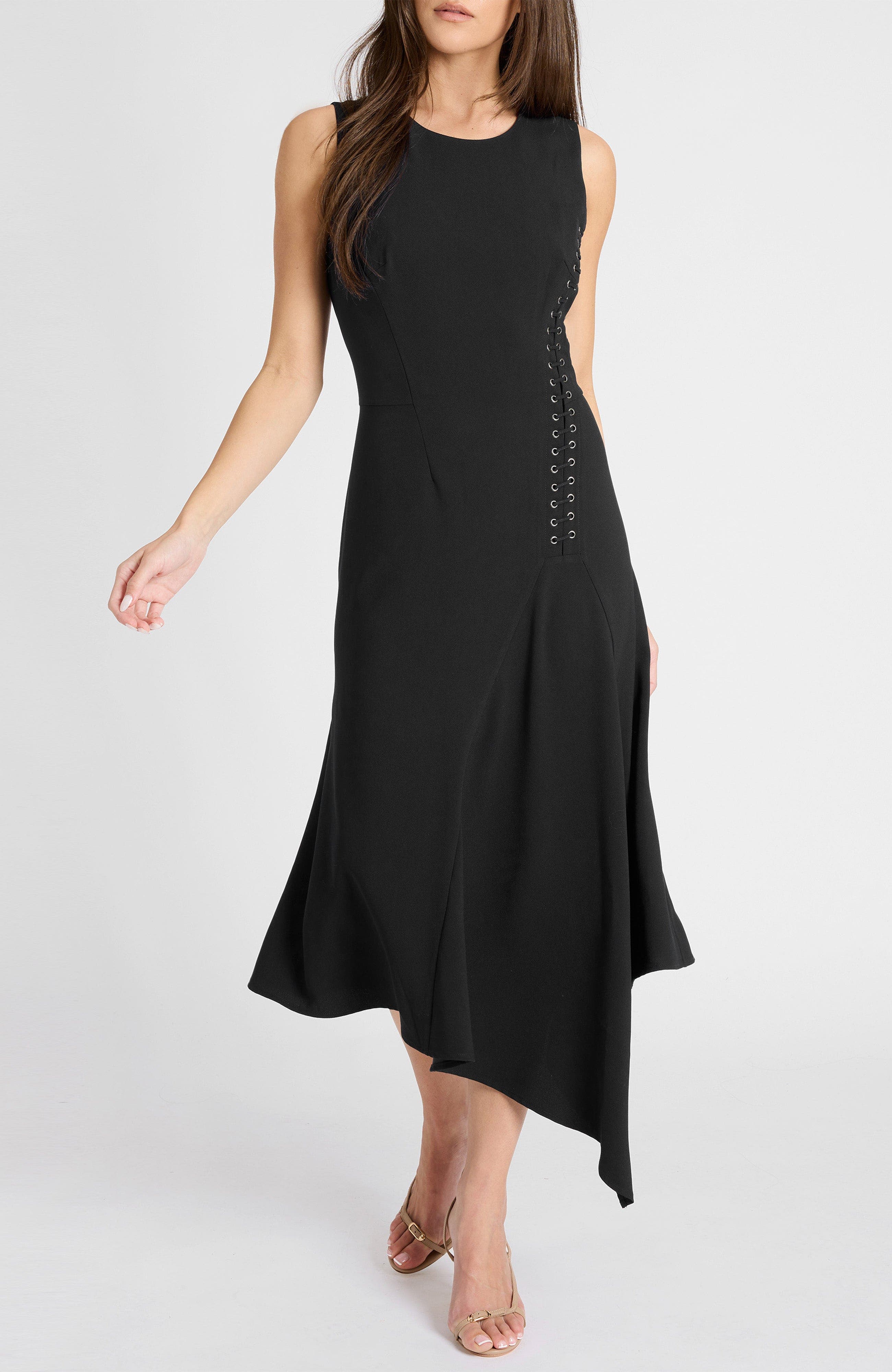 Kylie Sleeveless Asymmetric Midi Crepe Dress - image 1