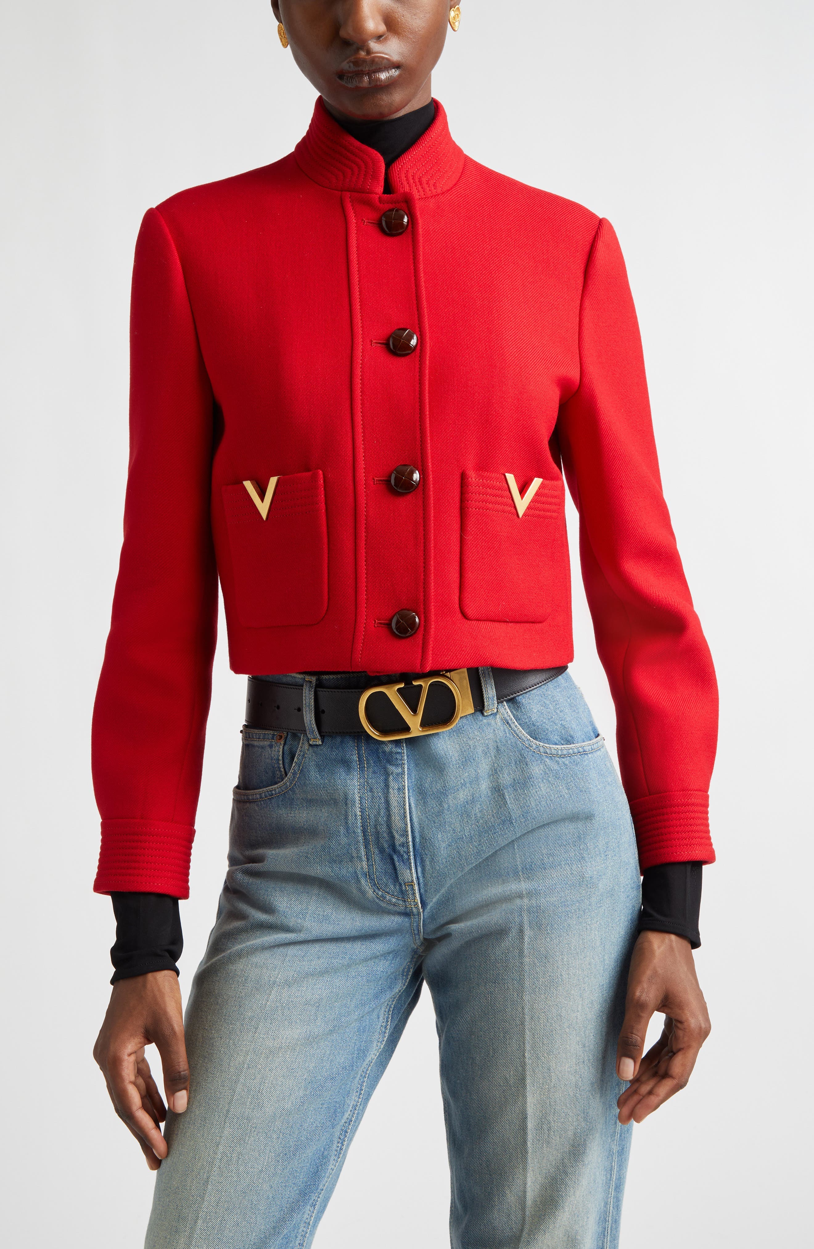 V-Detail Wool & Silk Double Drill Jacket - image 1
