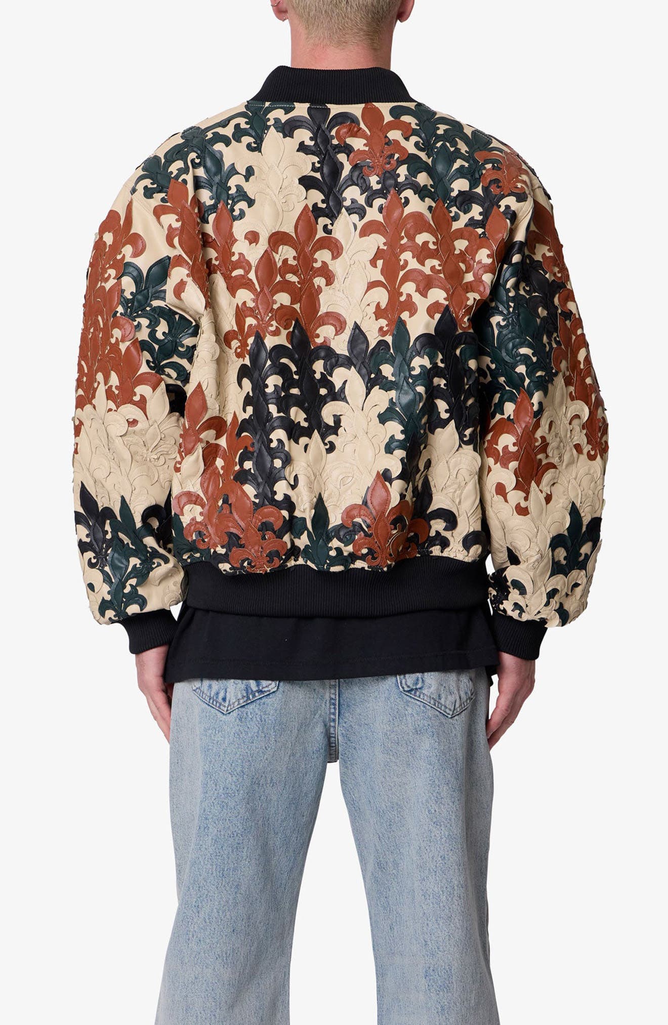 Fleur de Lis Faux Leather Bomber Jacket - image 2