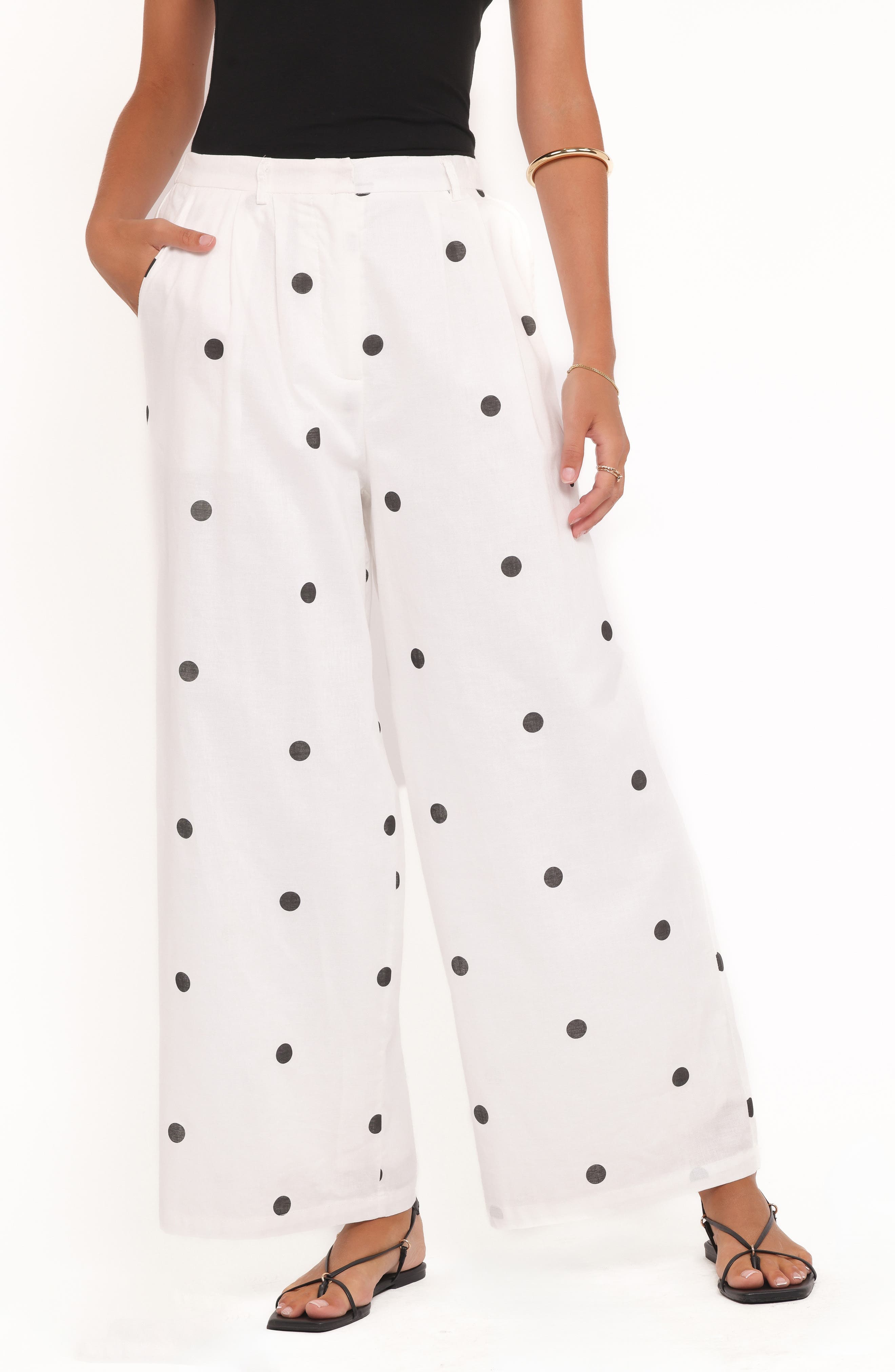 Valora Dot Wide Leg Cotton & Linen Pants - image 1