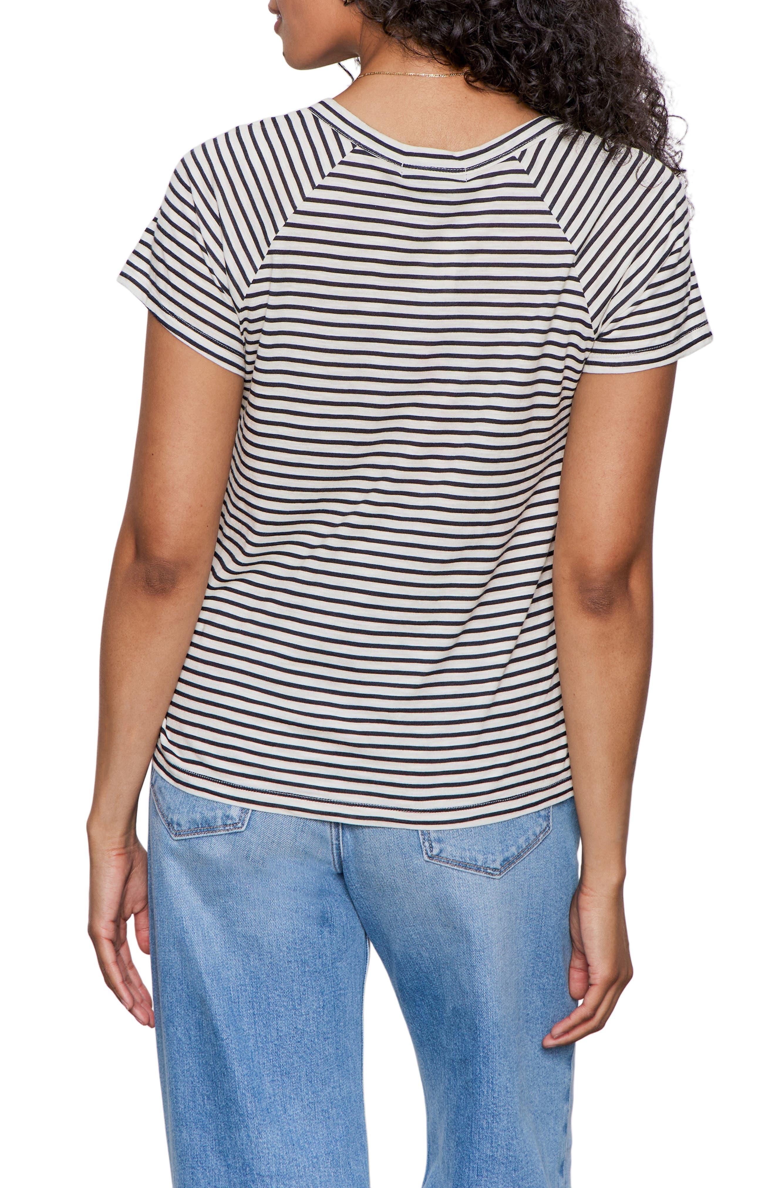 Stripe Notch V-Neck Cotton Blend T-Shirt - image 2