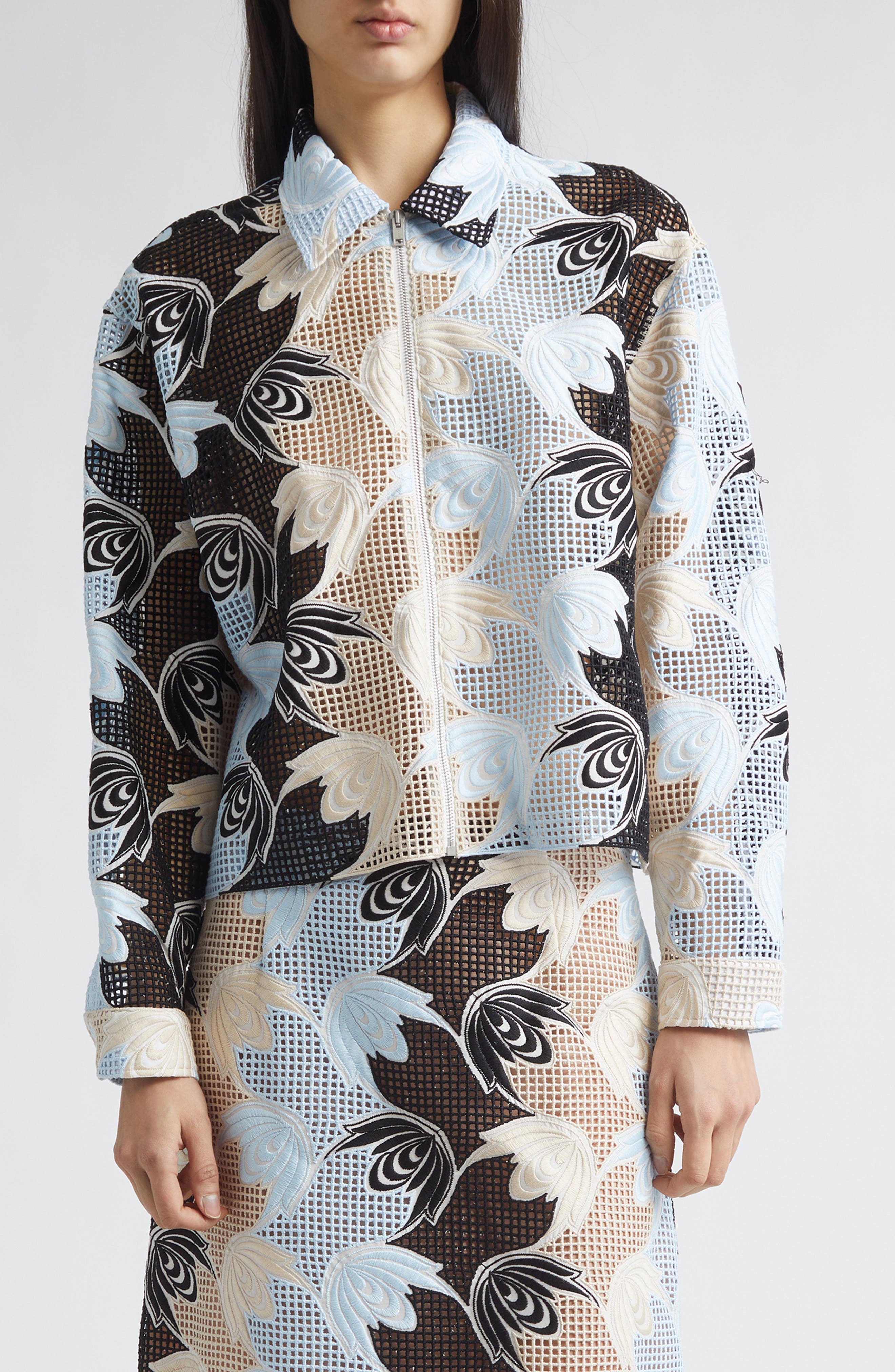Floral Embroidered Cotton Blend Shirt - image 1