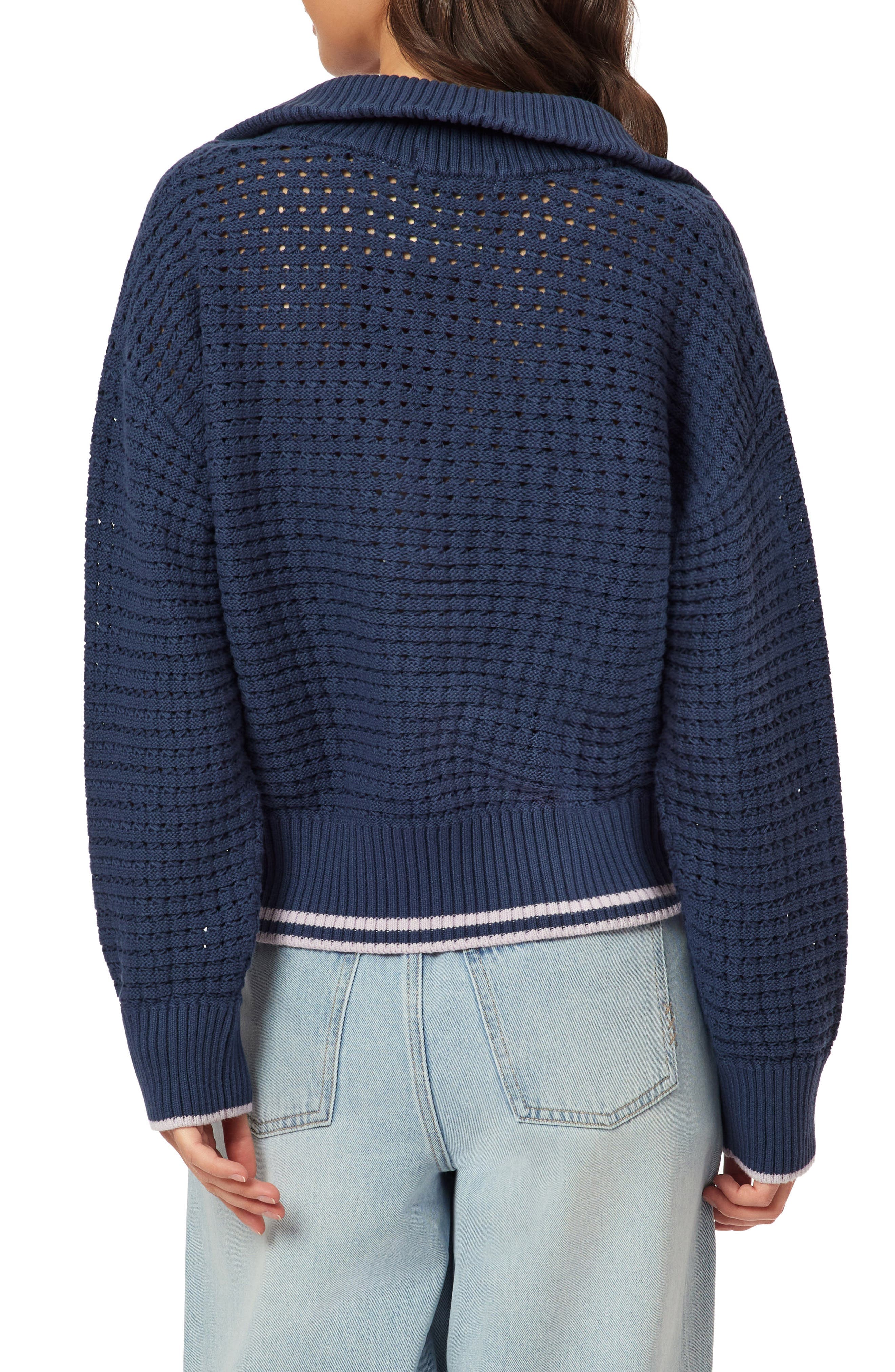 3/4 Zip Pointelle Pullover Sweater - image 2