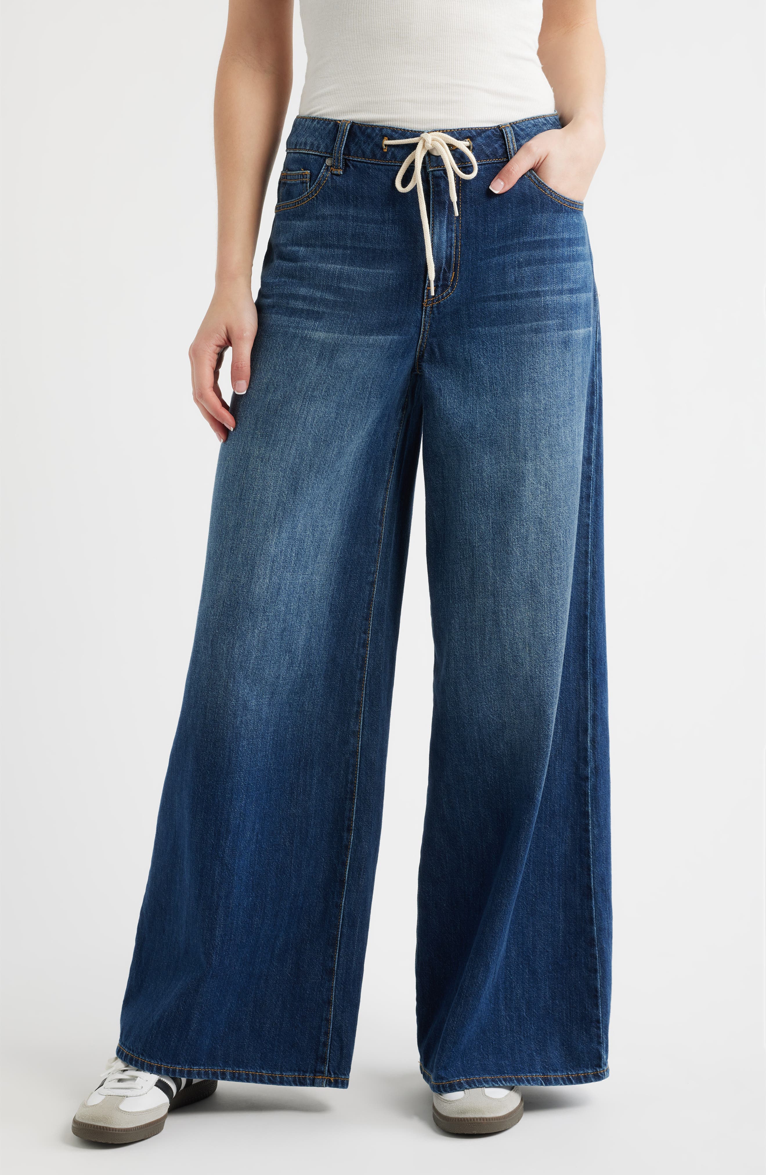 Drawstring High Waist Wide Leg Jeans - image 1
