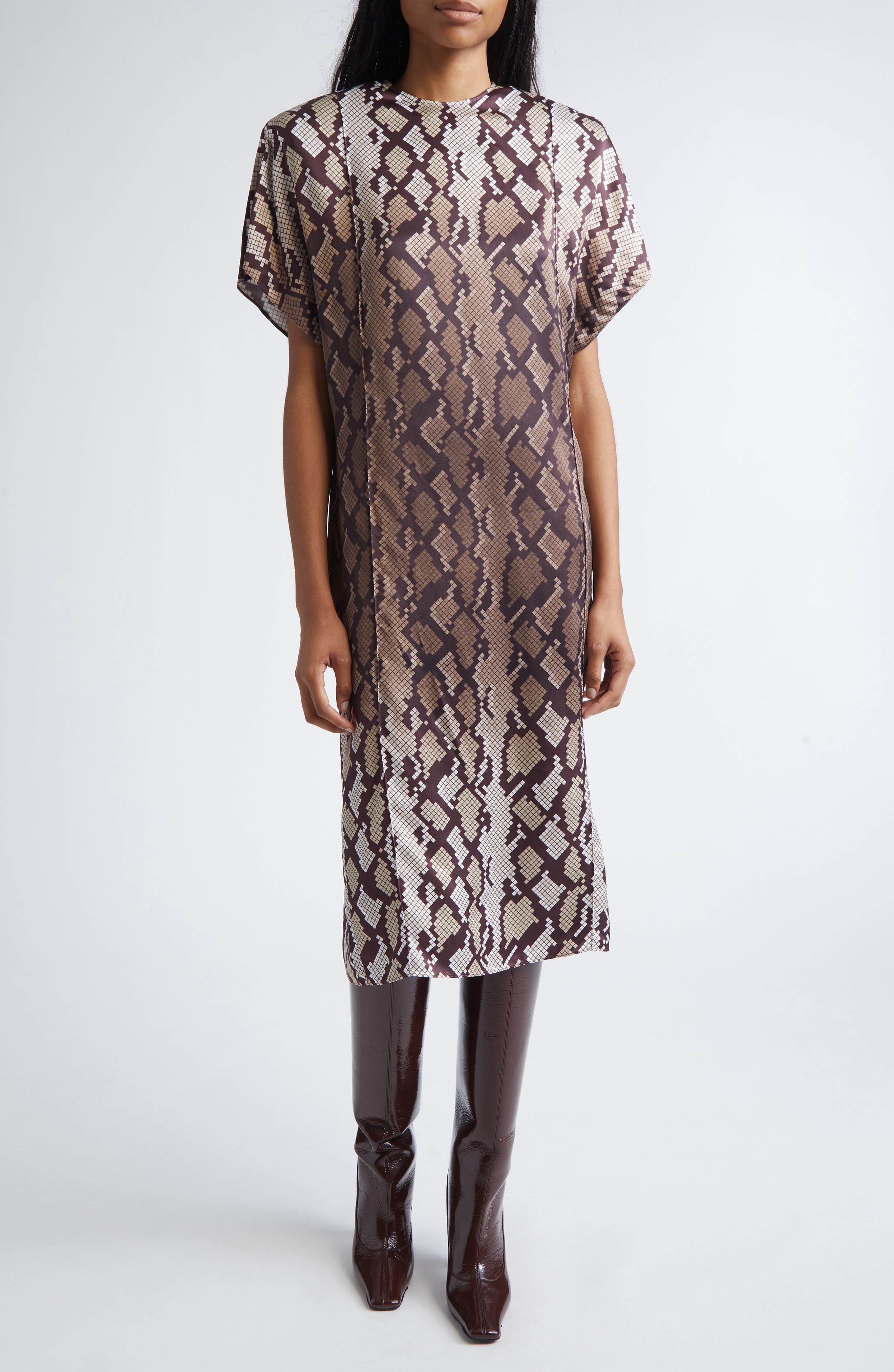 Snakeskin Print Satin Midi Dress - image 1
