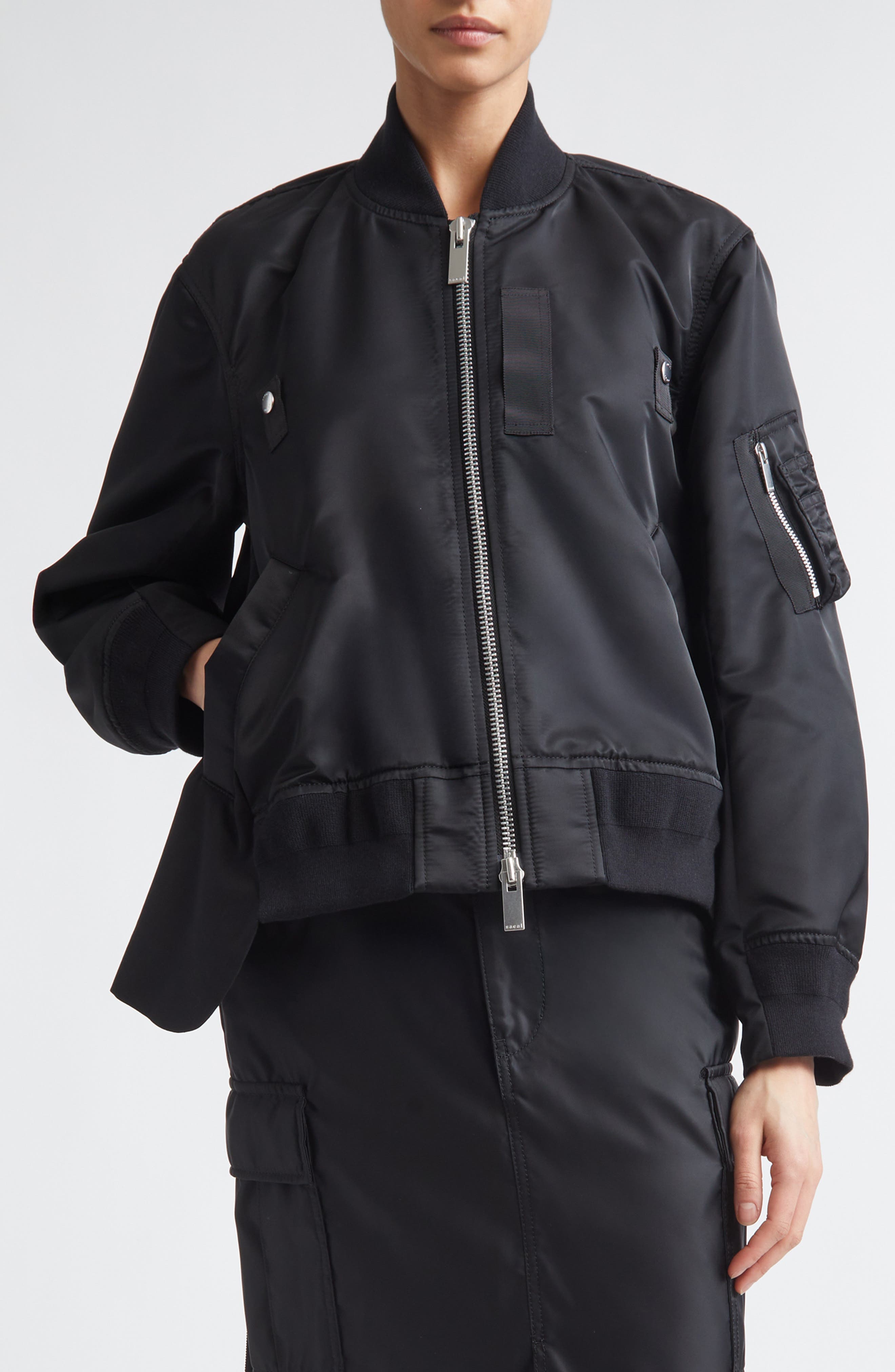 Mixed Media Nylon Twill & Wool Bomber Jacket - image 1