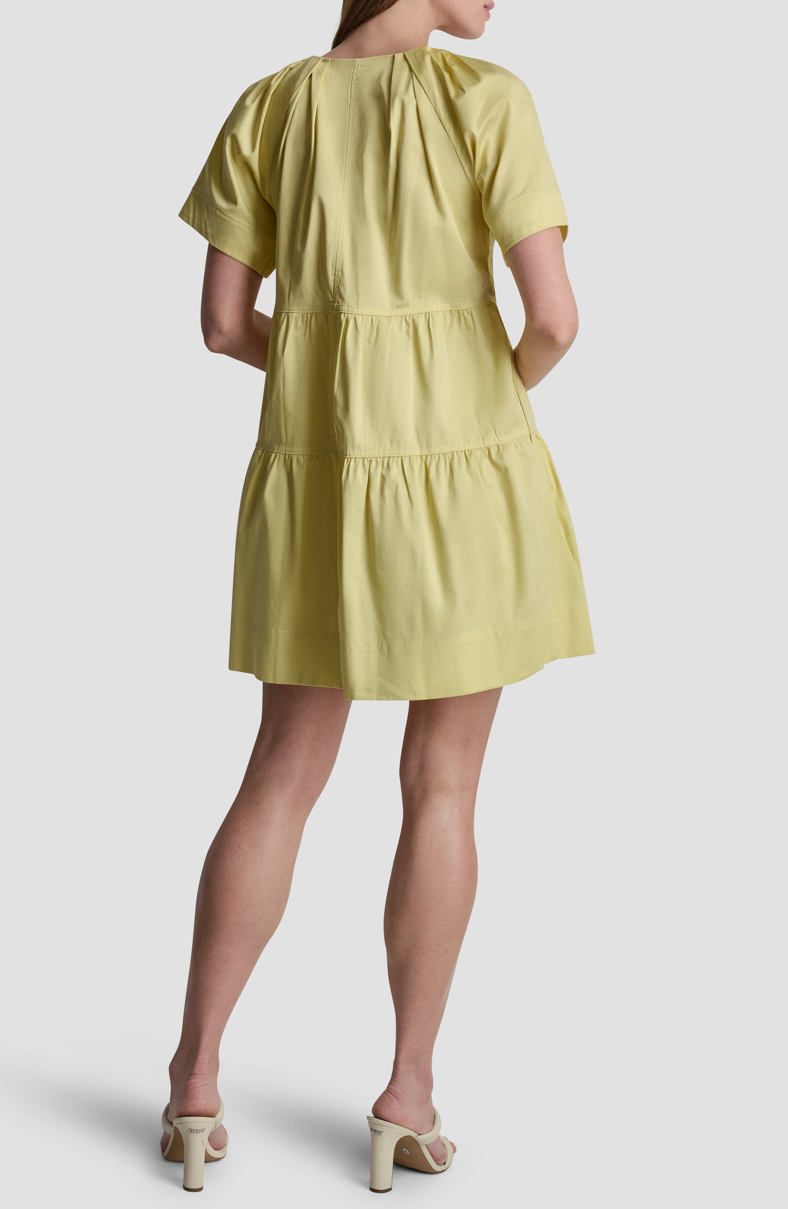 Topstitch Detail Stretch Cotton Tiered Minidress - image 4