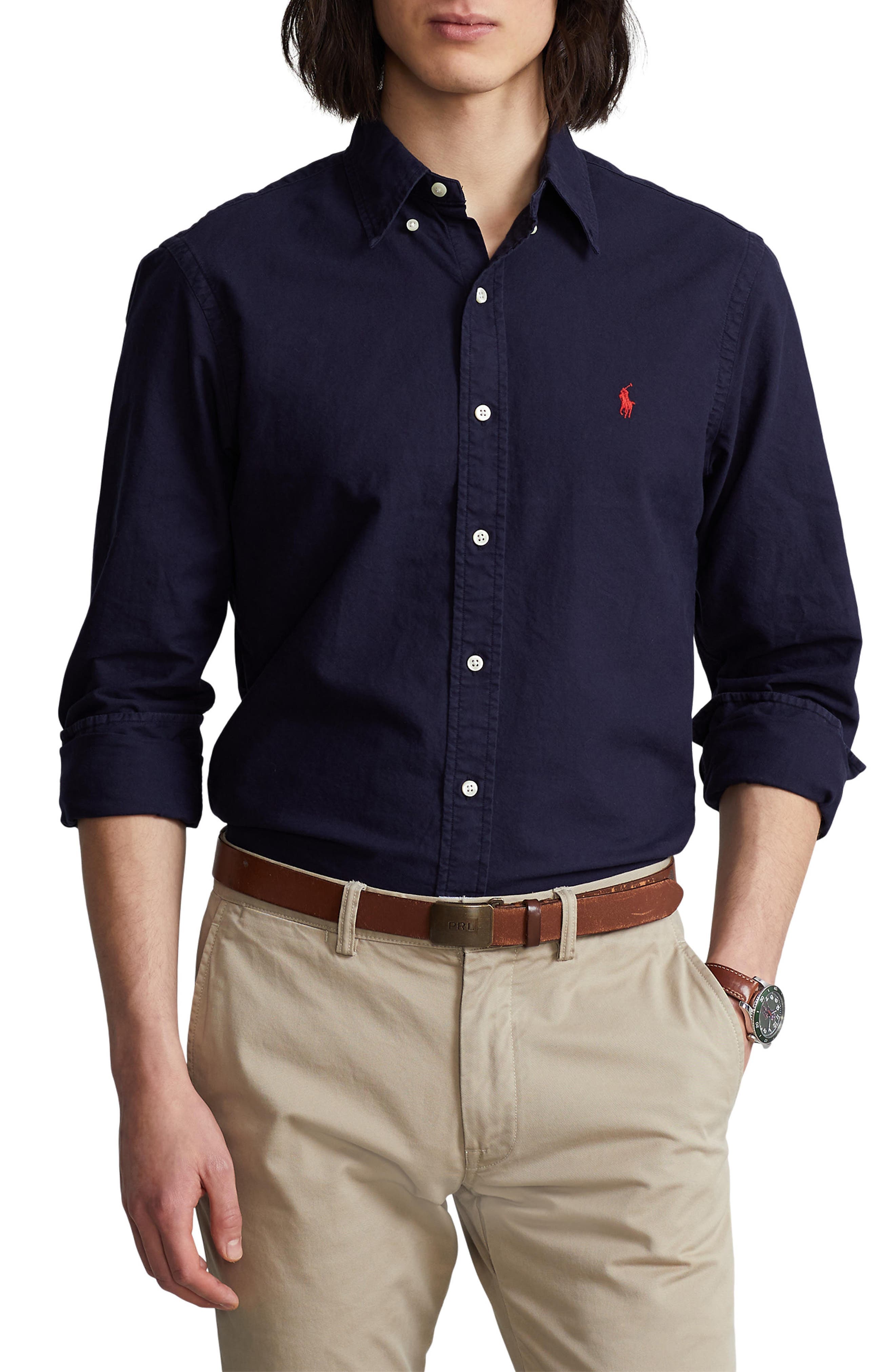 Classic Fit Garment-Dyed Long Sleeve Oxford Shirt - image 3