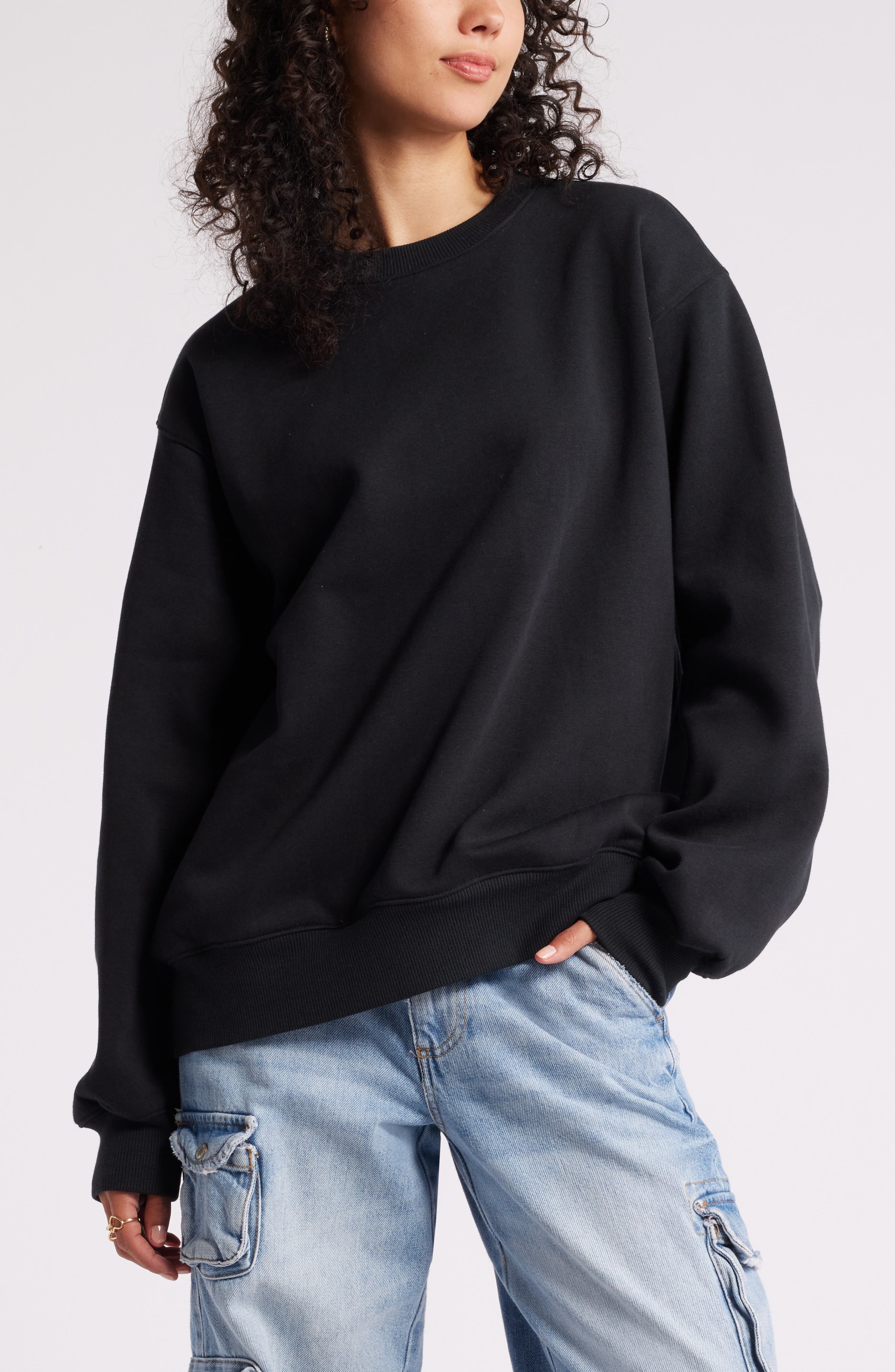 Fleece Detail Oversize Crewneck Sweatshirt - image 1
