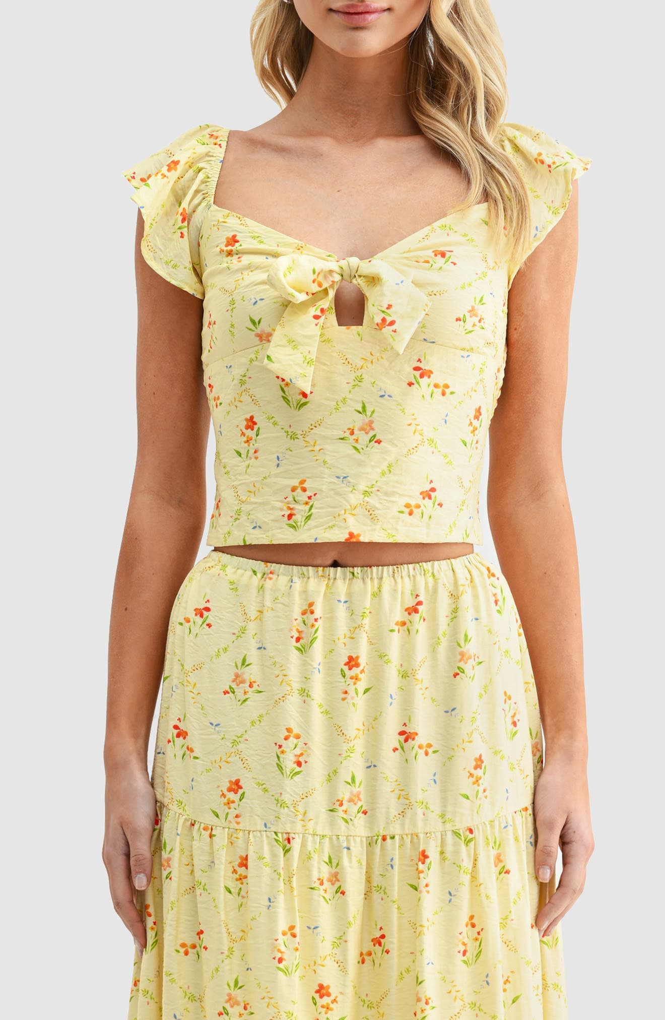 Flutter Sleeve Tie Front Crop Top - image 1