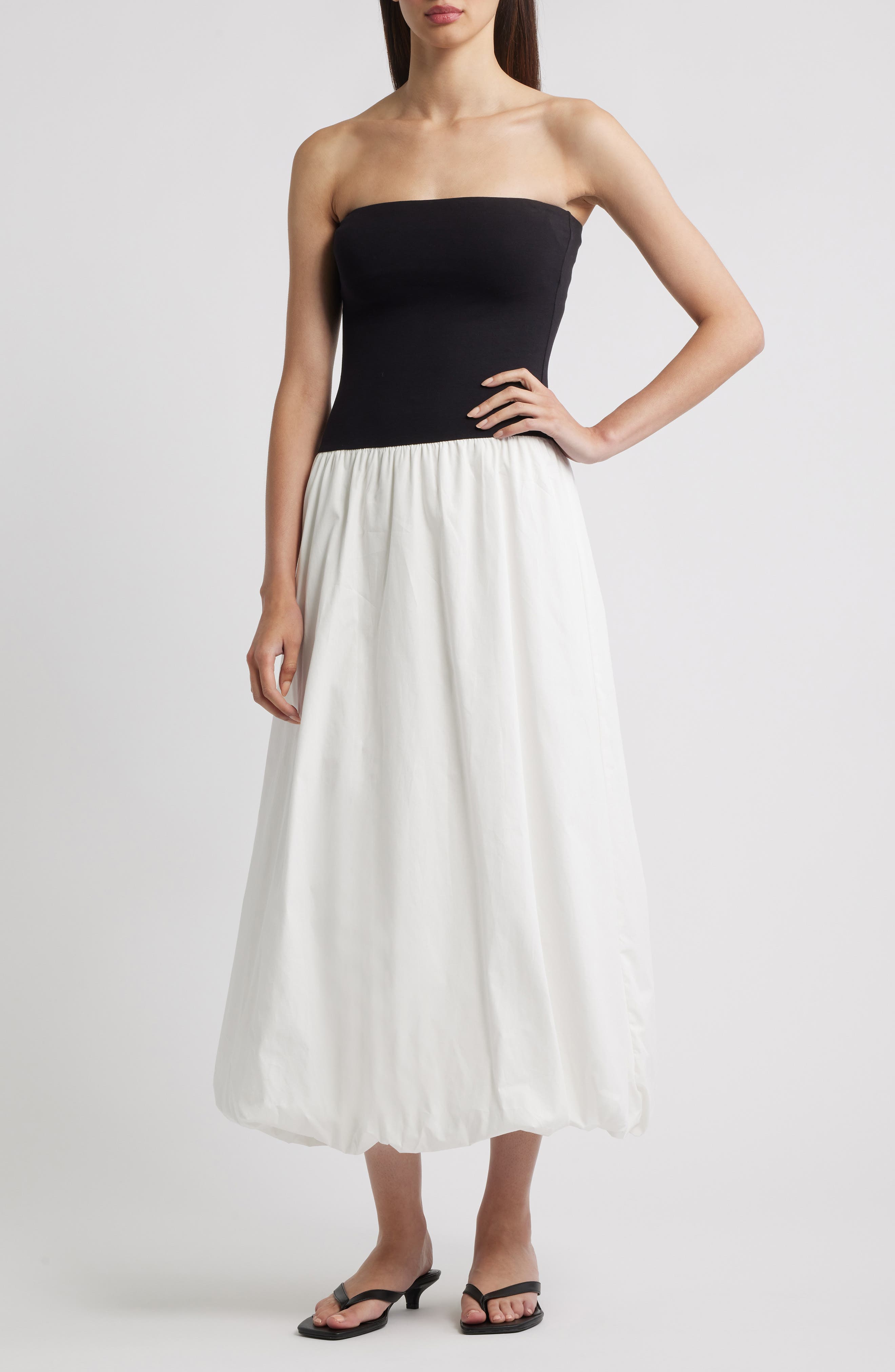 Luigi Mixed Media Strapless Bubble Hem Dress - image 1