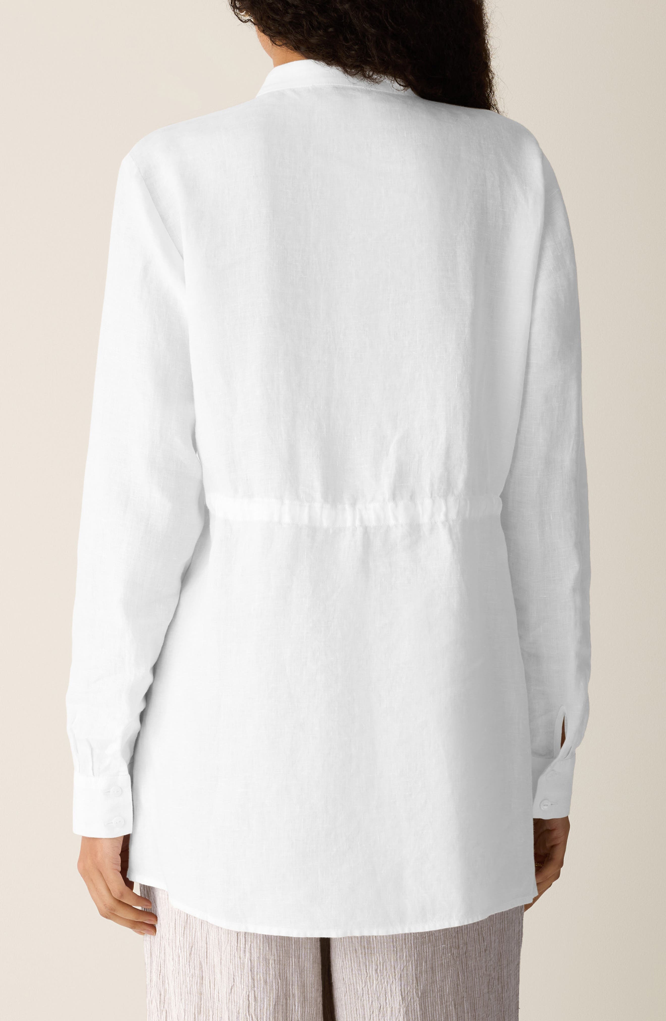 Split Neck Organic Linen Long Drawstring Shirt - image 2