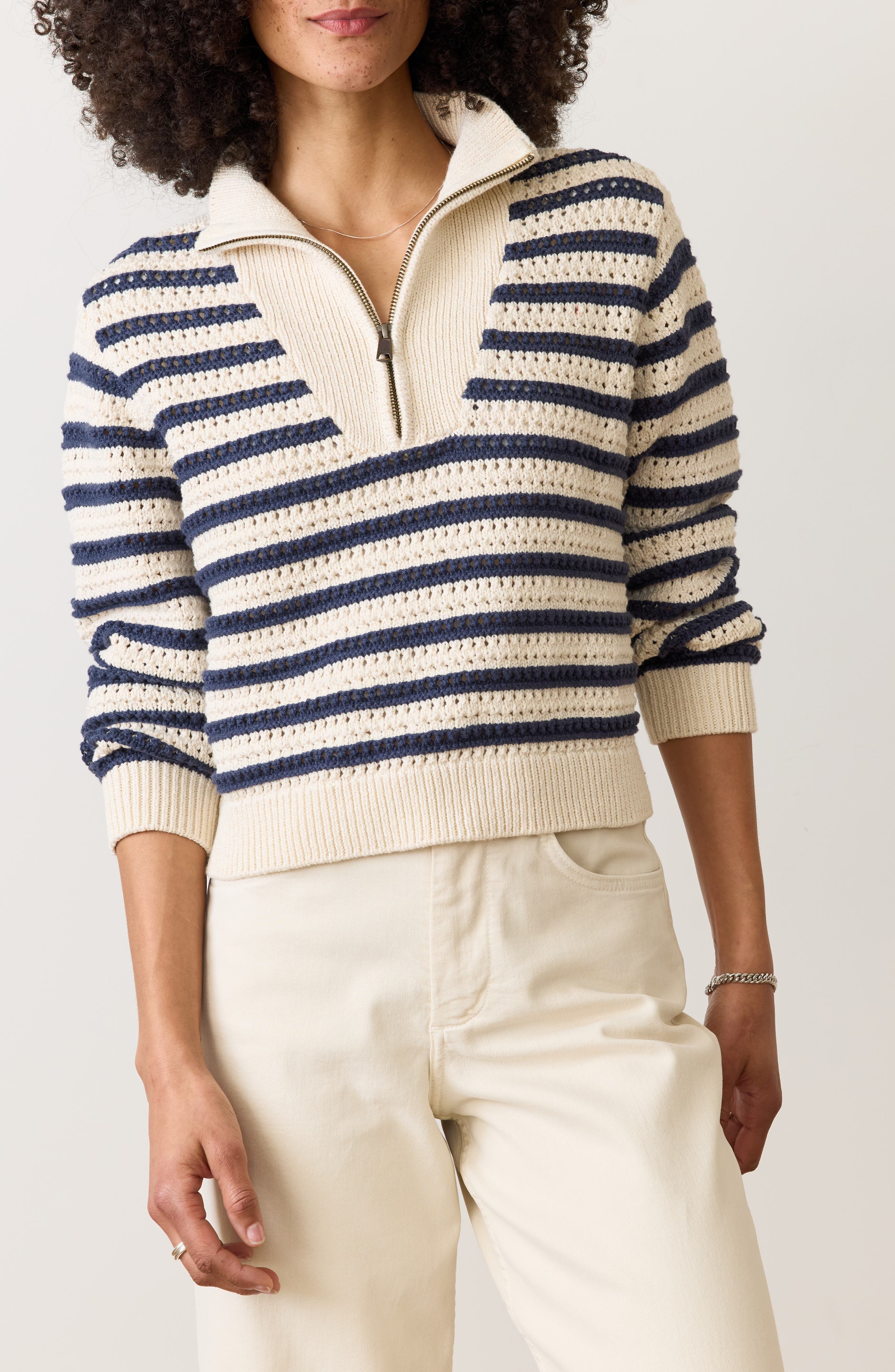Stripe Open Stitch Quarter Zip Sweater - image 1