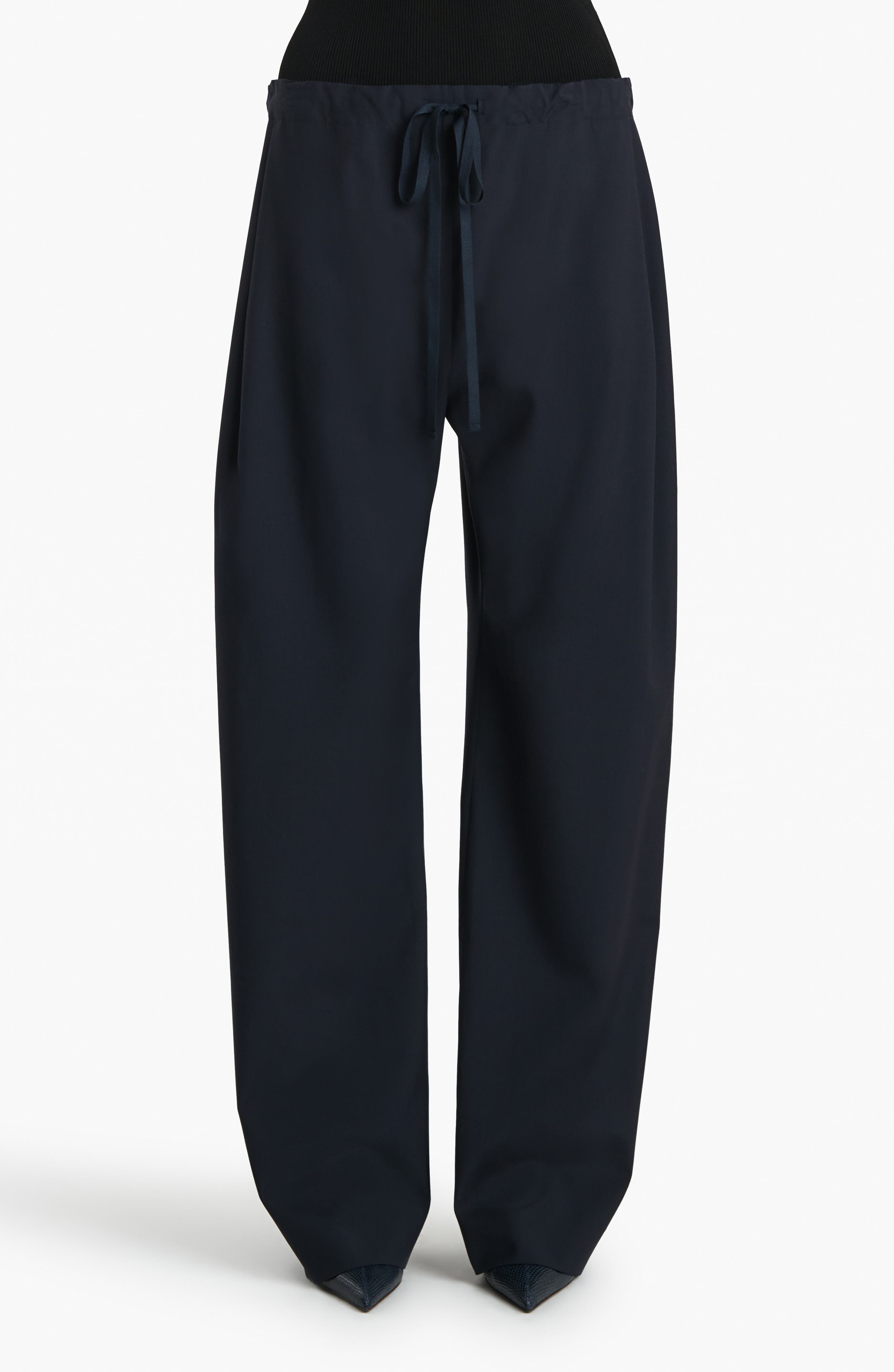 Rohen Tropical Virgin Wool Barrel Leg Drawstring Pants - image 1