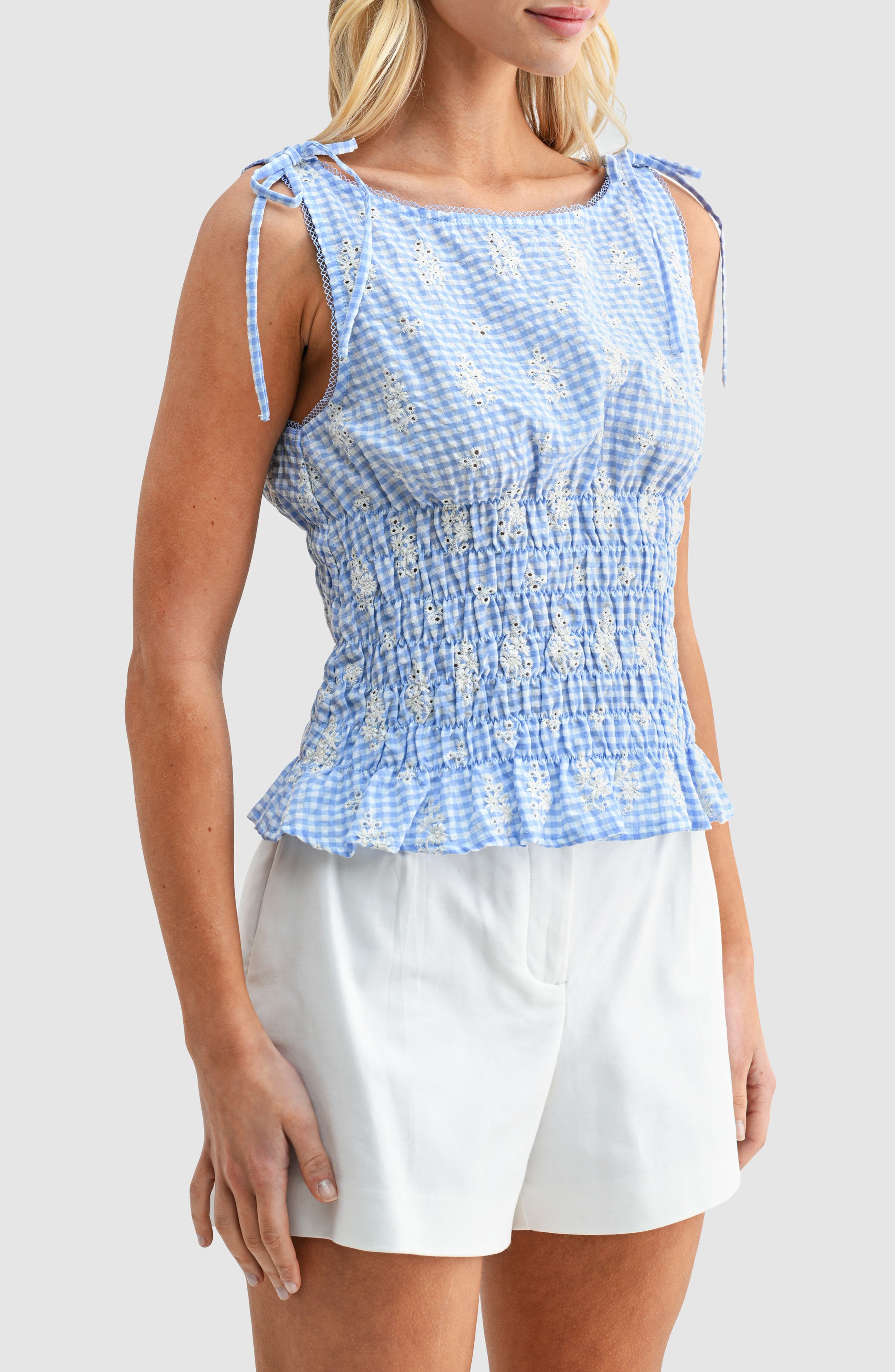 Shoulder Tie Smocked Top - image 1