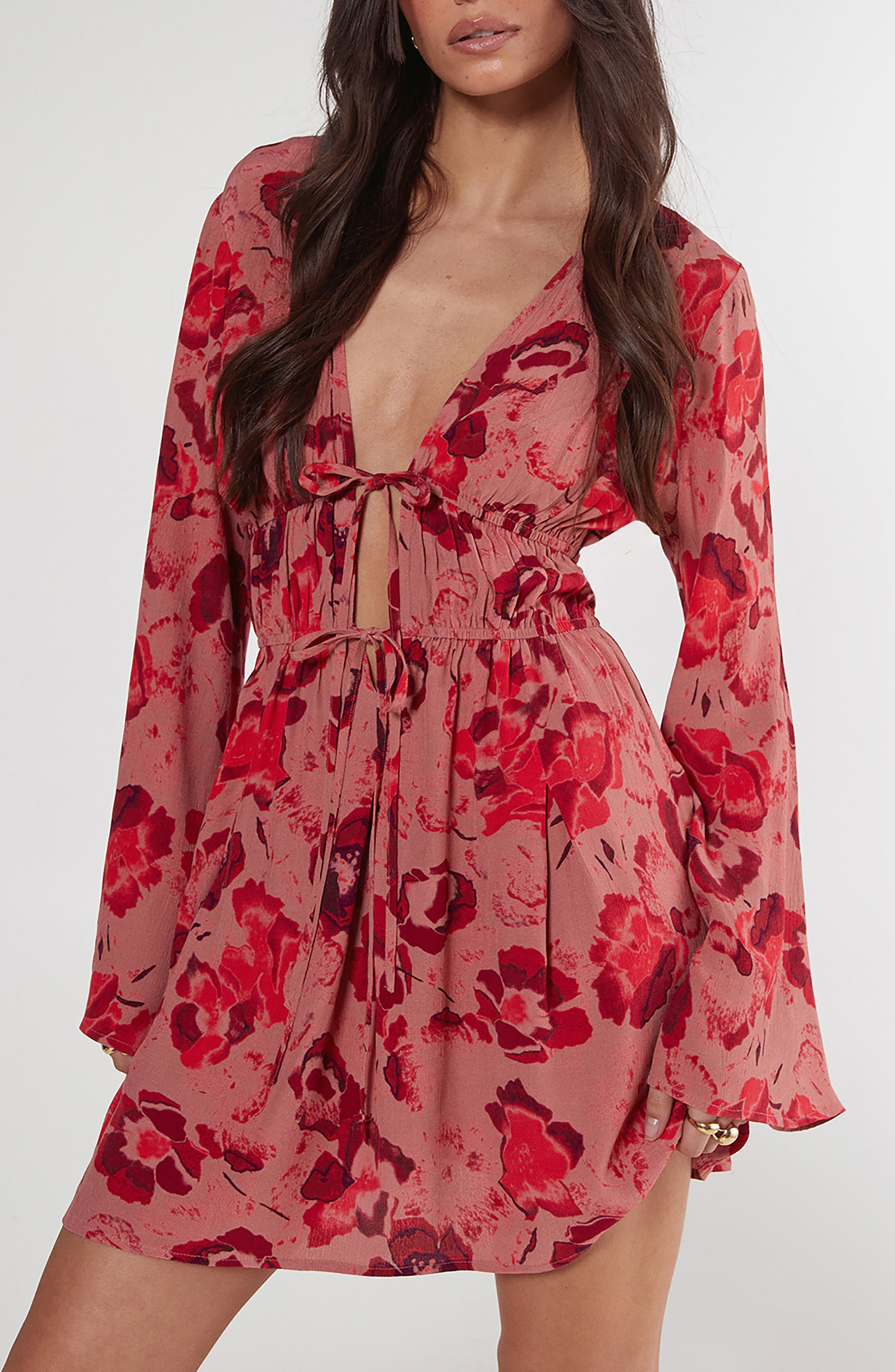 Floral Print Long Sleeve Minidress - image 1