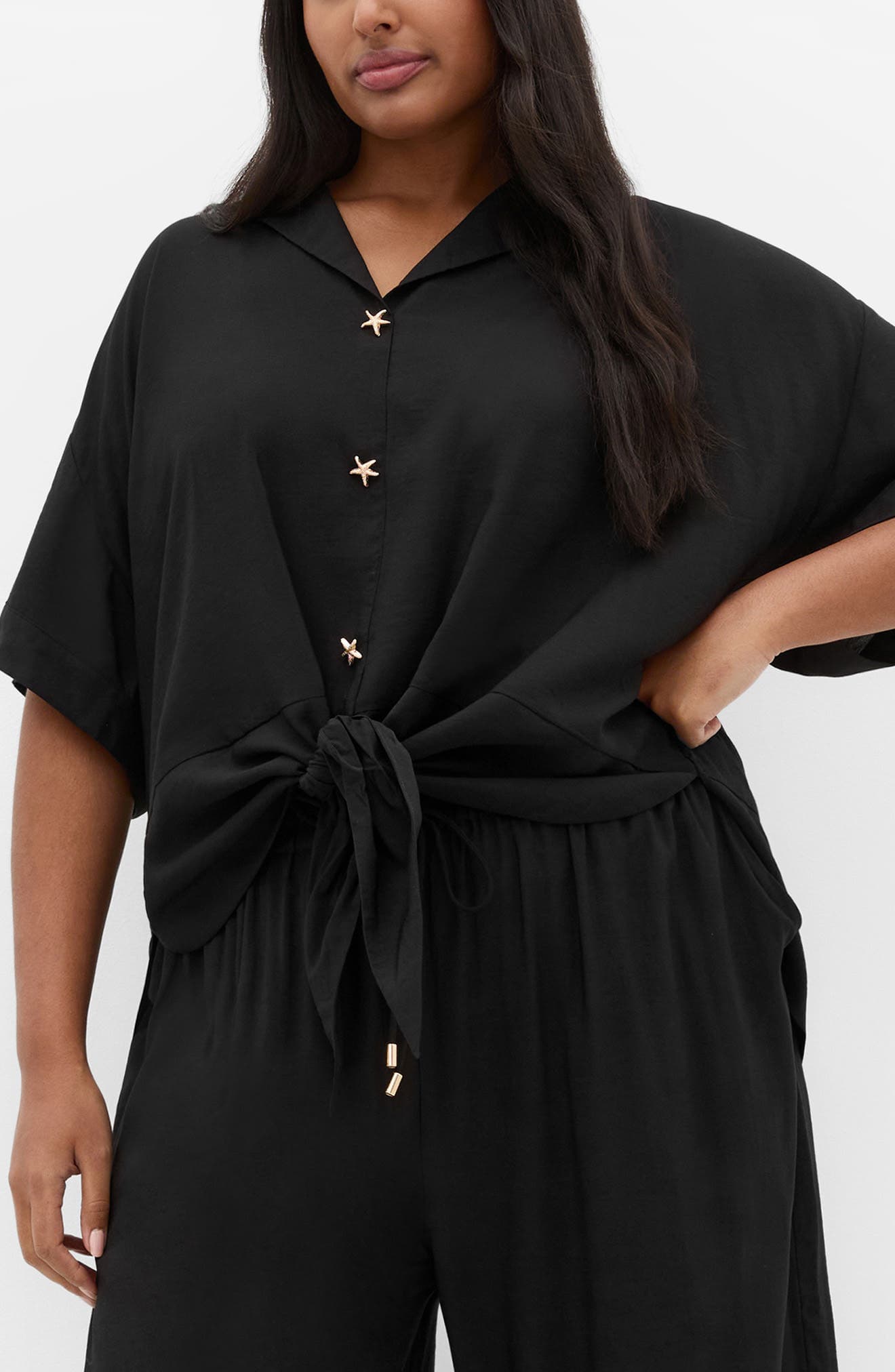 Kalea Tie Front Button-Up Shirt - image 1