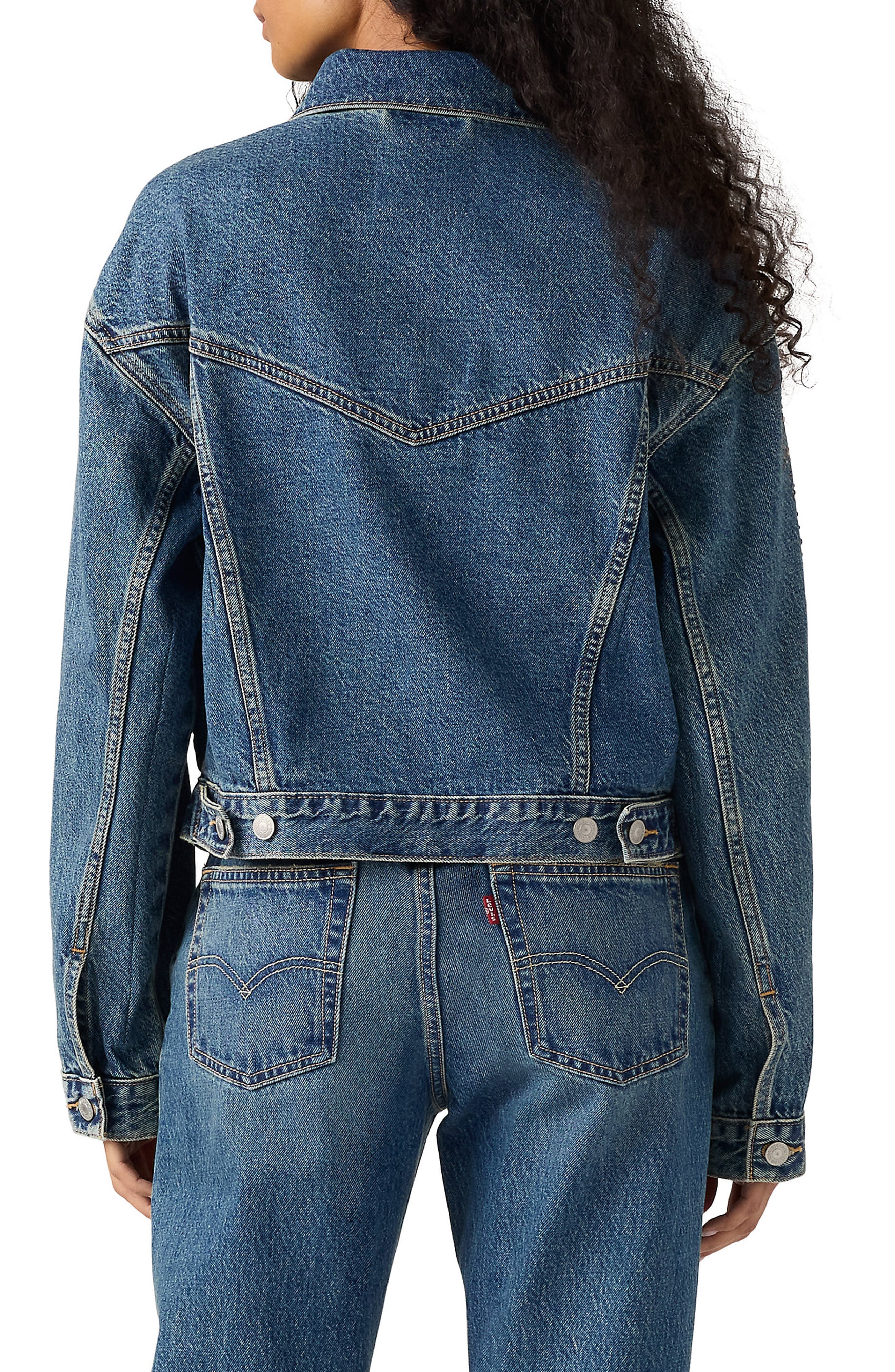 Shrunken '90s Embellished Crop Denim Trucker Jacket - image 2