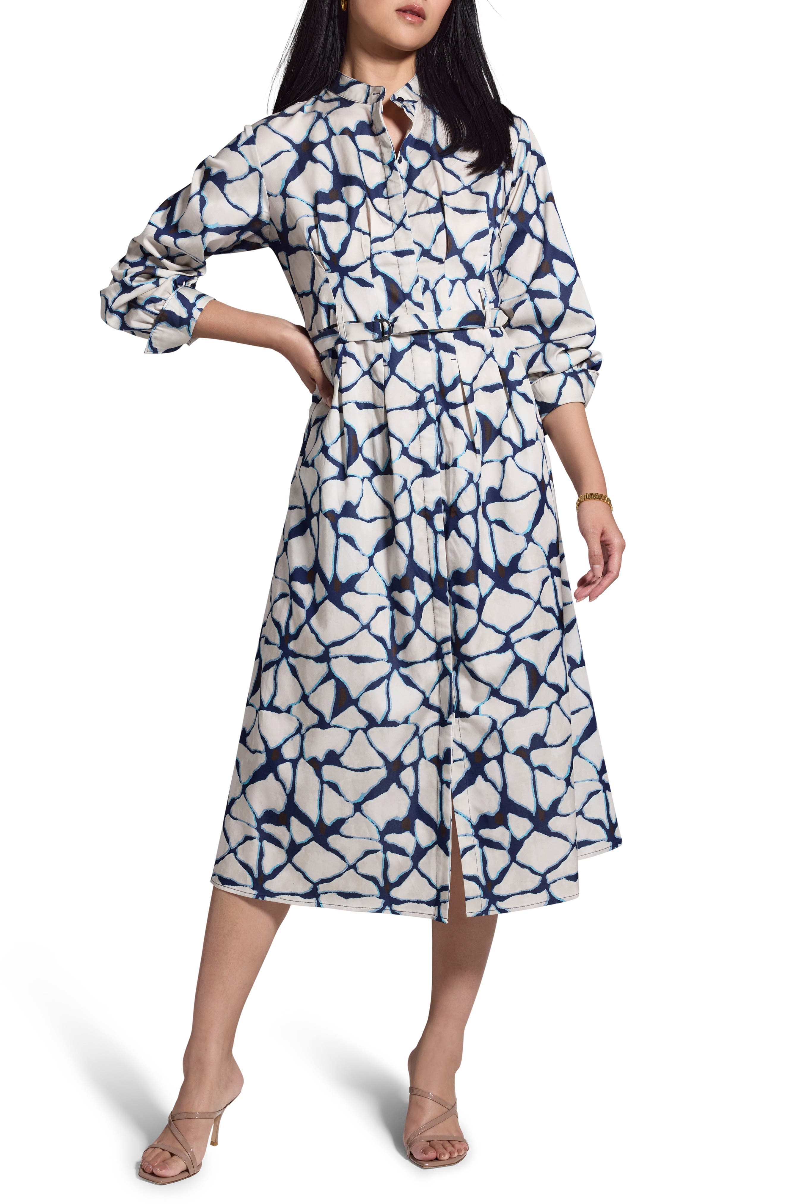 Fractured Print Long Sleeve Shirtdress - image 1