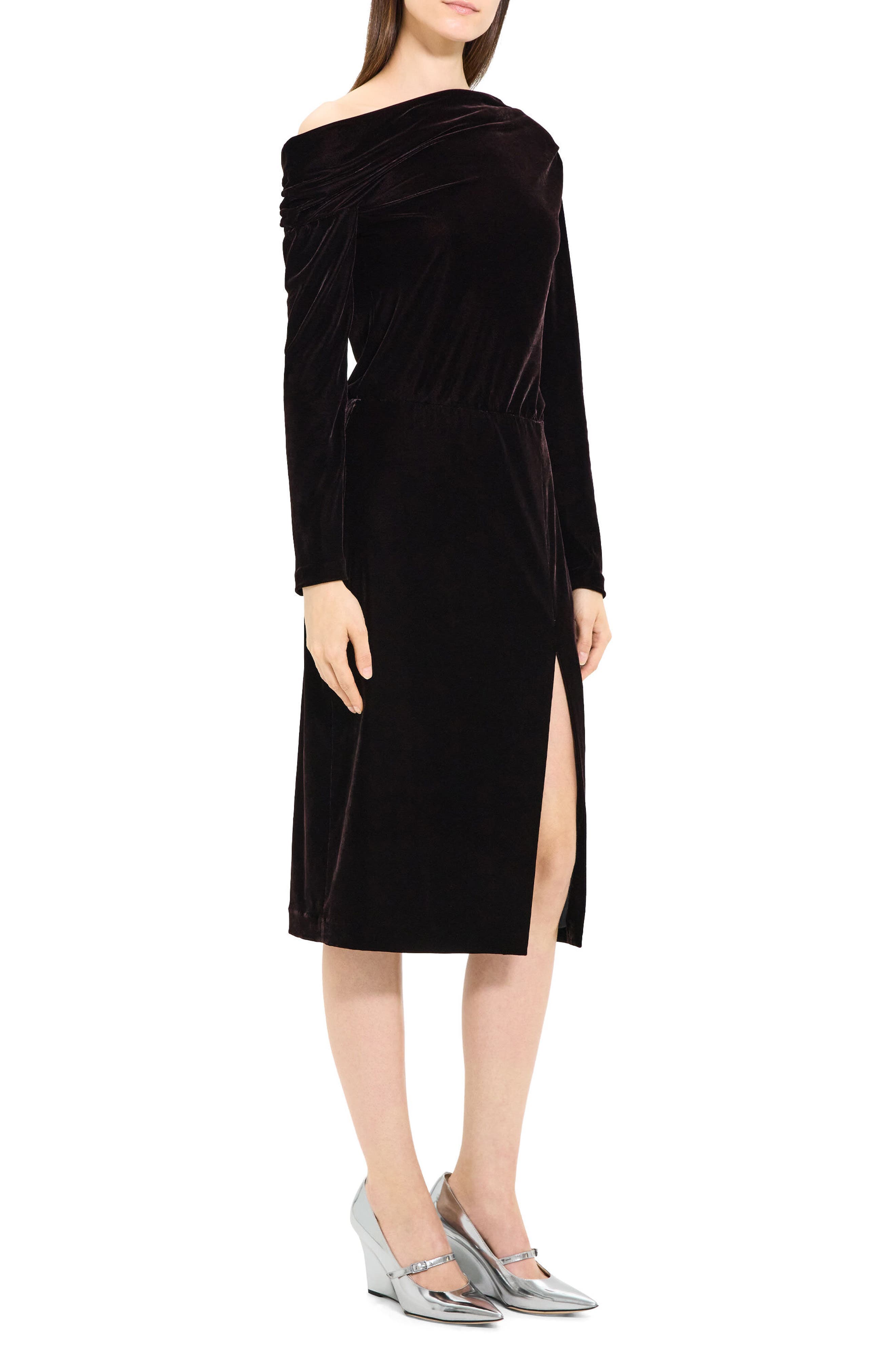 Off the Shoulder Long Sleeve Stretch Velvet Dress - image 2