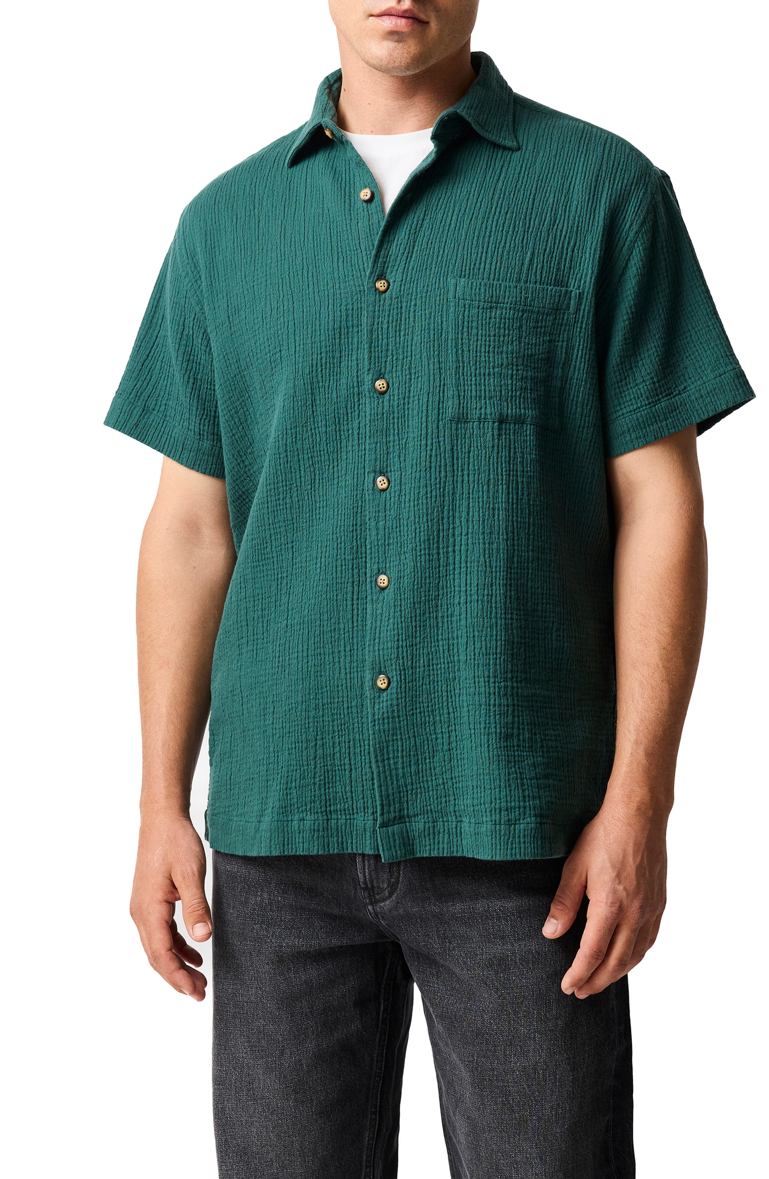 Adams Flat Weekend Fit Short Sleeve Stretch Seersucker Button-Up Shirt - image 3