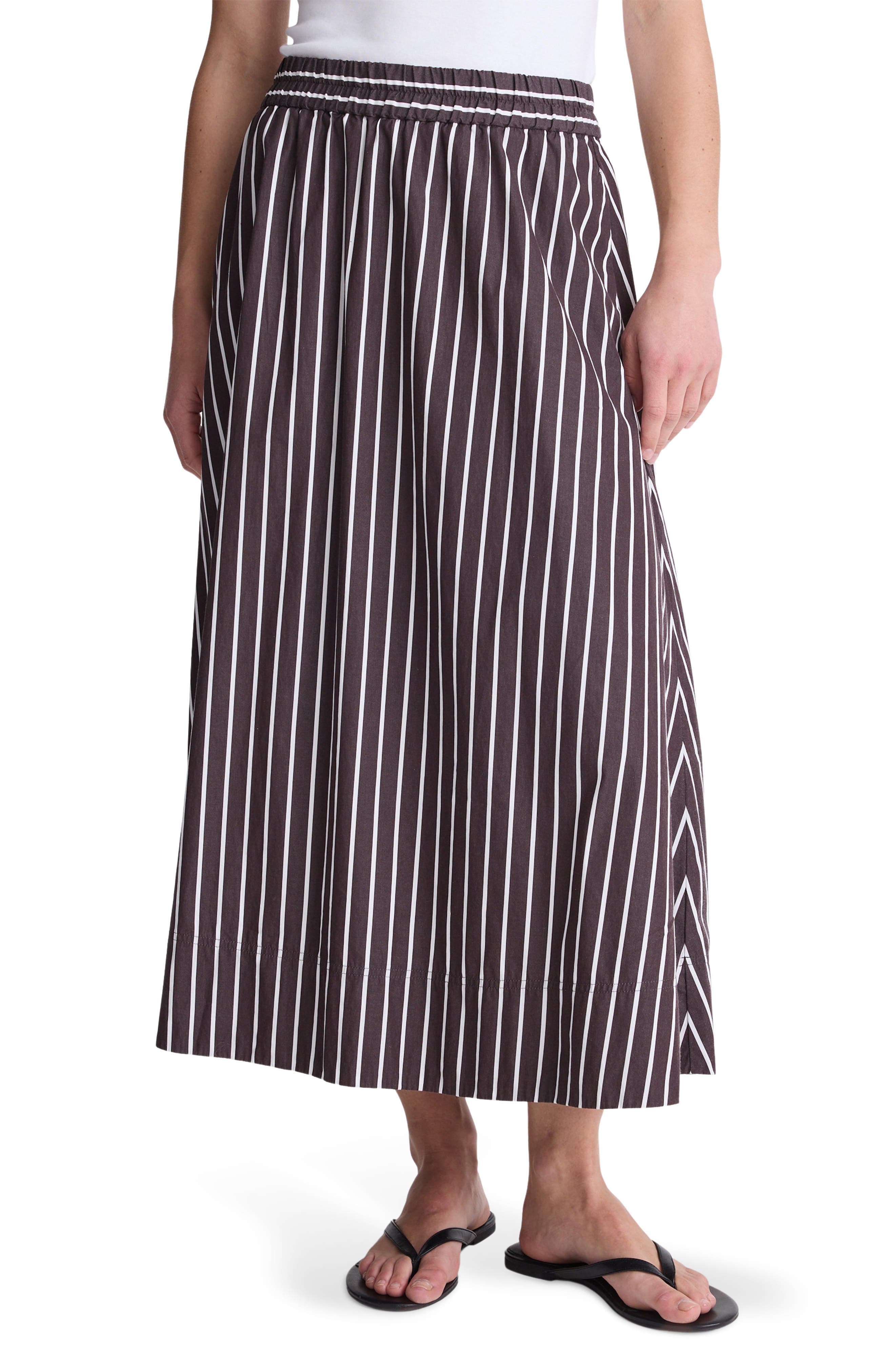 Stripe Cotton Poplin A-Line Midi Skirt - image 1