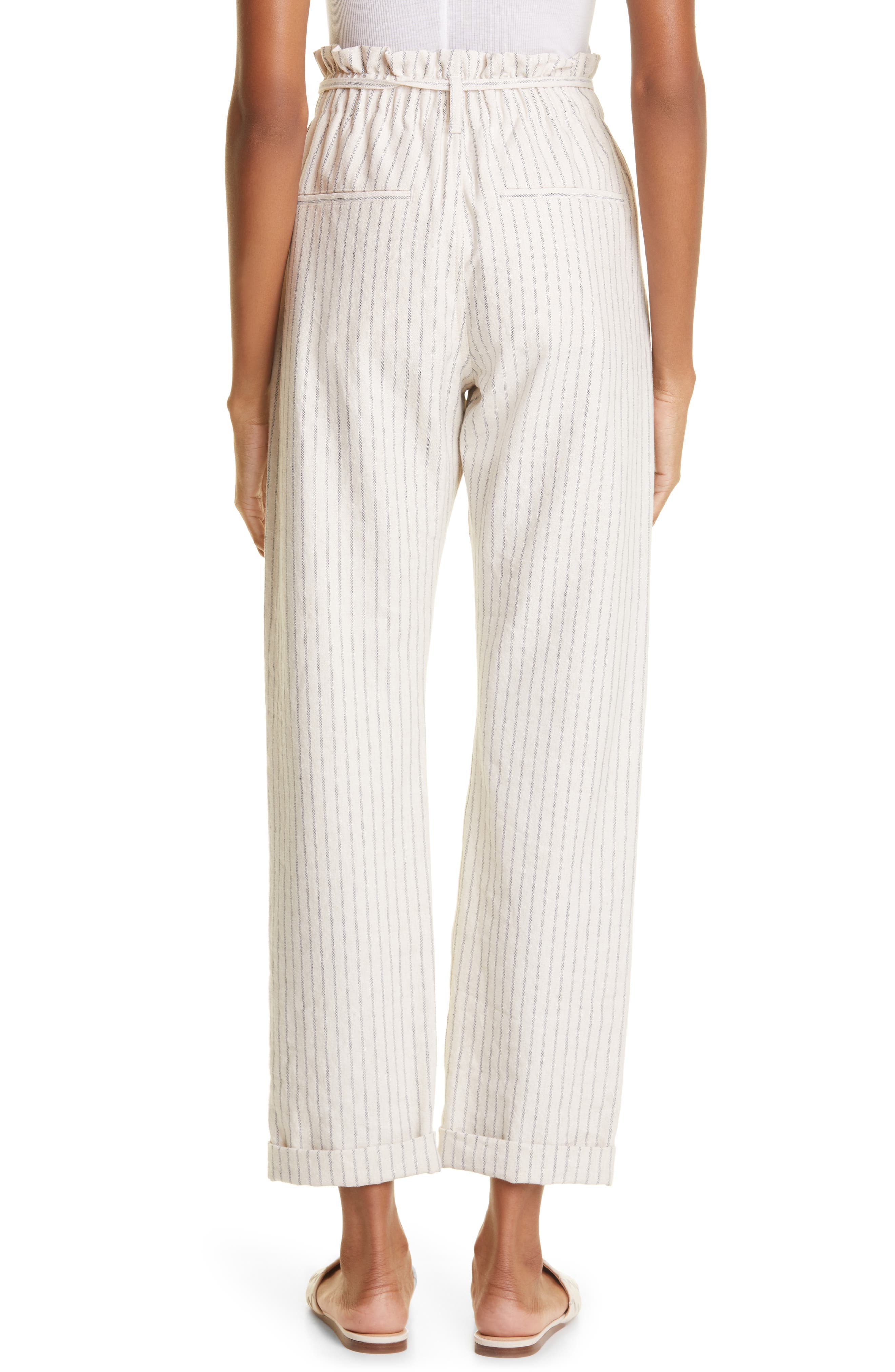 Paperbag Waist Stripe Cotton Blend Pants - image 2