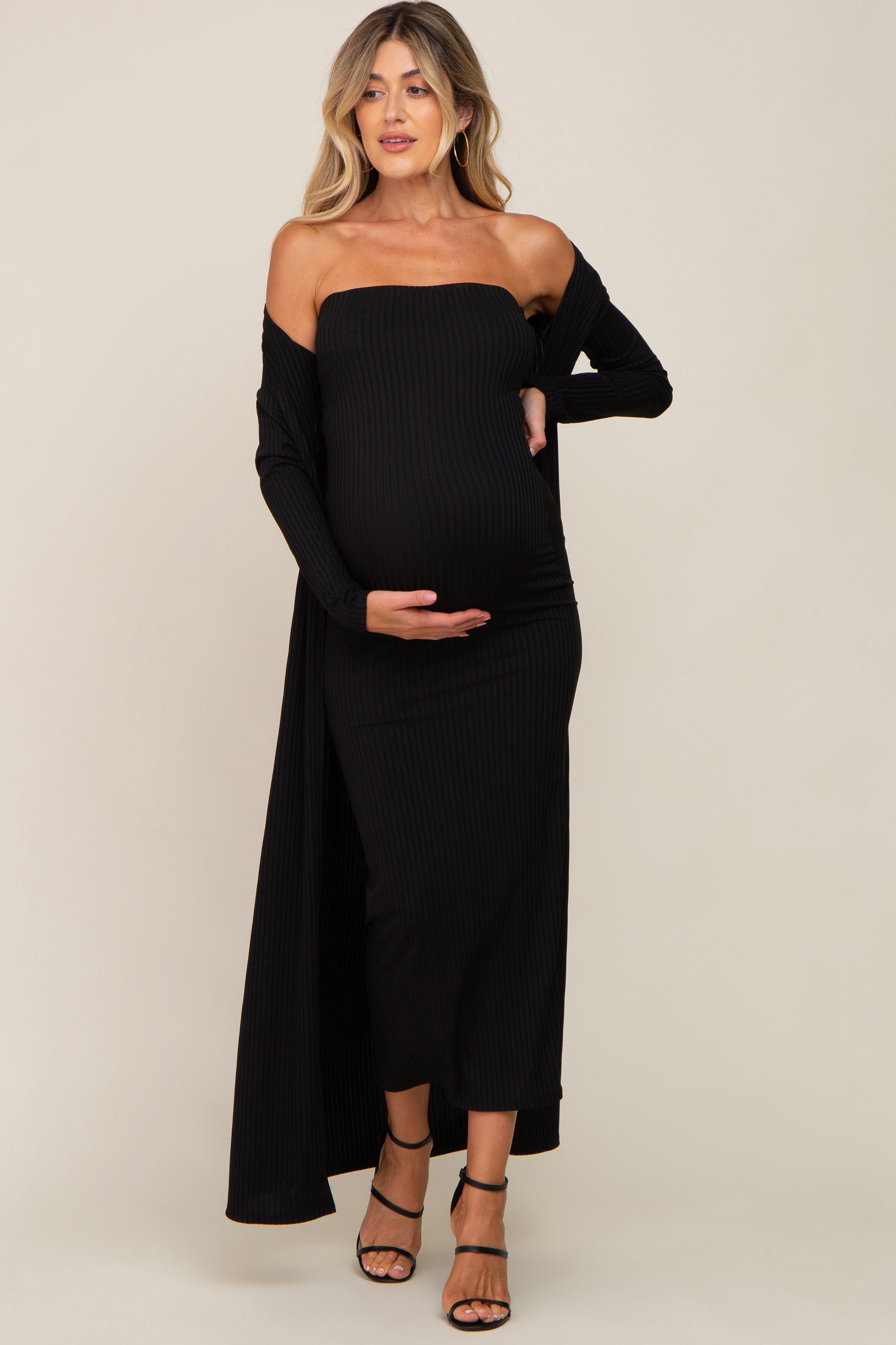 Ribbed Sleeveless Dress Cardigan Set - image 1