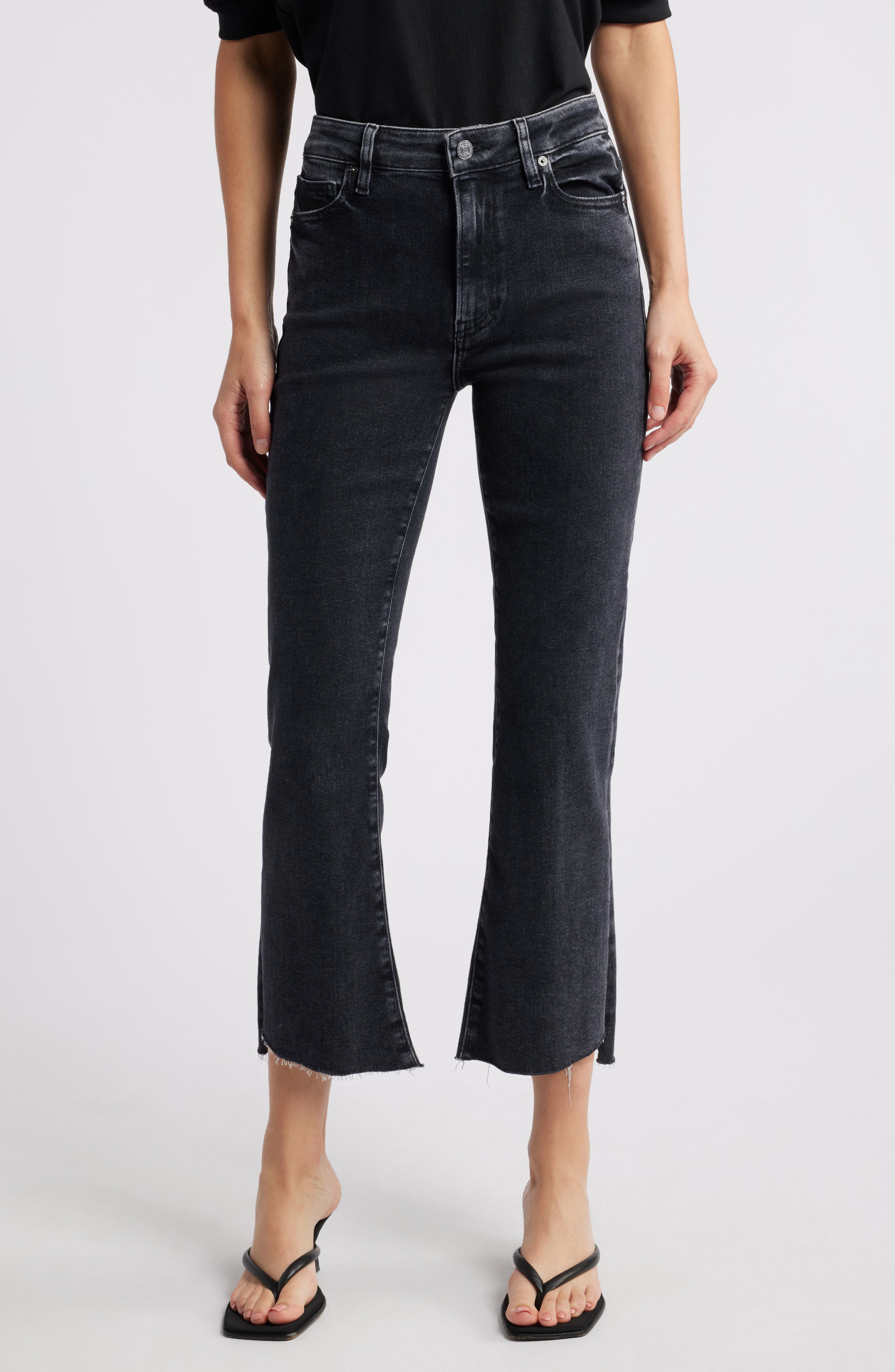 Le Crop High Waist Raw Hem Mini Bootcut Jeans - image 1